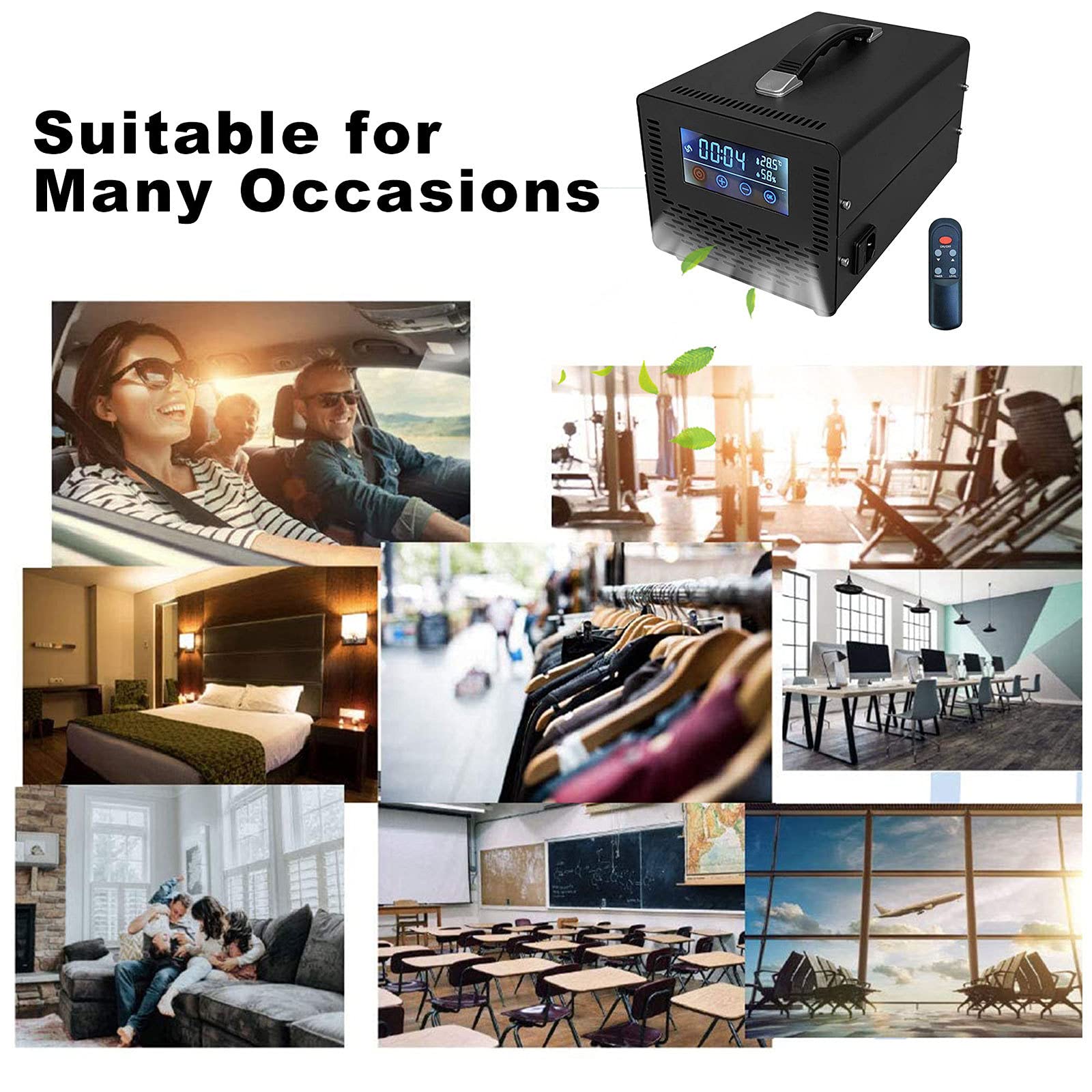 Generador de Ozono Comercial con Pantalla Táctil y Control Remoto, Esterilizador Ozonizador Industrial, Generadores de Ozono Portátil de Alta Capacidad para Fábrica, Hotel, Etc.,Black-40000mg/h