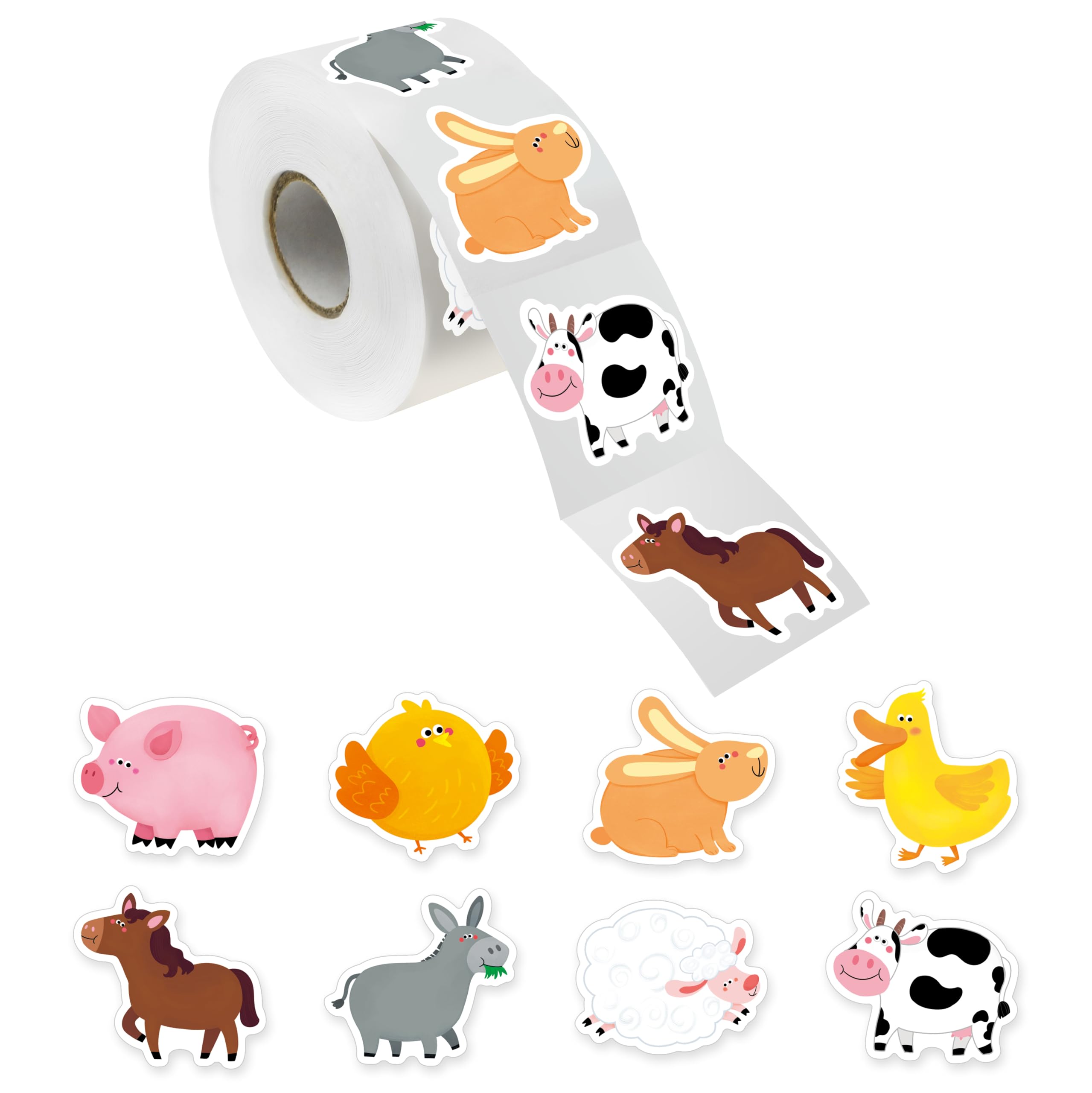600 PCS Farm Animal Stickers, 8 Designs Adorable Animal, Water/Tear/Oil Resistant with No Residue, Reward Incentive Stickers for Teacher, Classroom & School, Party Supplies, DIY Project Decoration