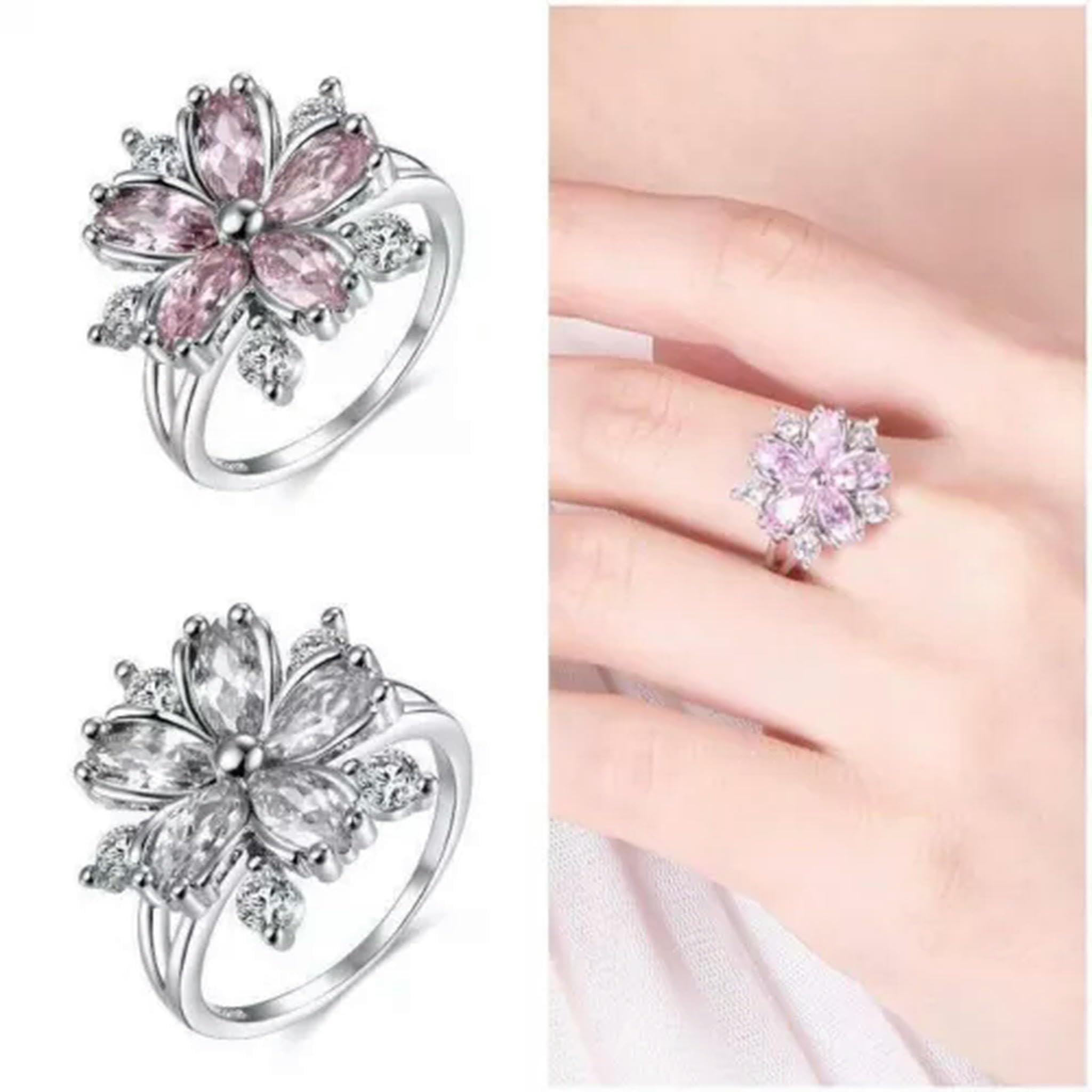 Fashion Flower Jewelry Cubic Zircon 925 Silver Filled Ring Women's Gift Sz 6-10-#3-7