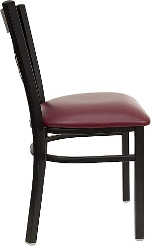 Miniatura 4 de Flash Furniture HERCULES Series Black ''X'' Silla de restaurante de metal con respaldo de metal  Asiento de vinilo burdeos