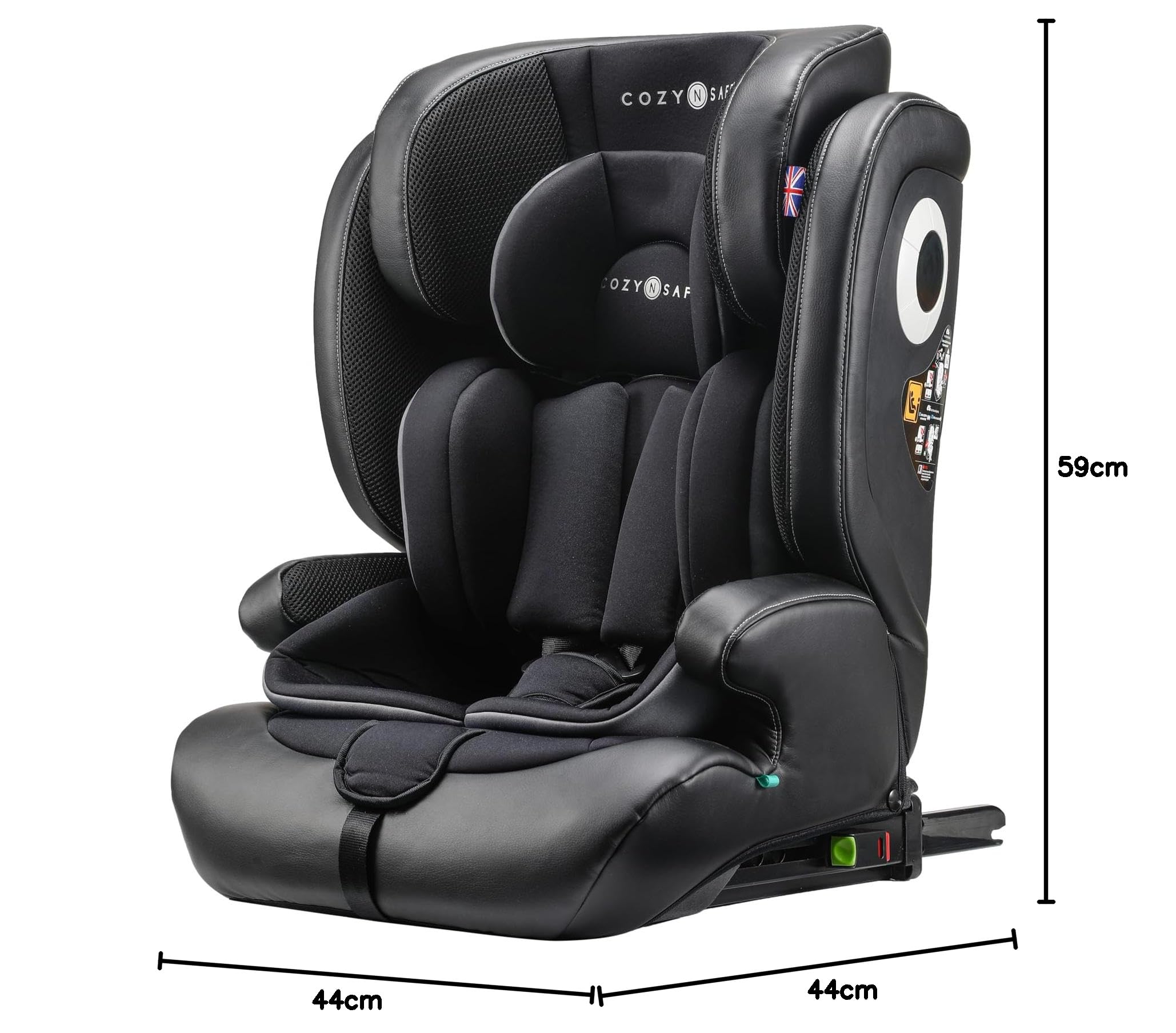 Cozy N Safe Hudson i-Size Silla de auto (76-150cm) | approx. 15 meses - 12 años | ISOFIX y Top-Tether | Espuma viscoelástica lavable | Certificado ECE R129 | Negro