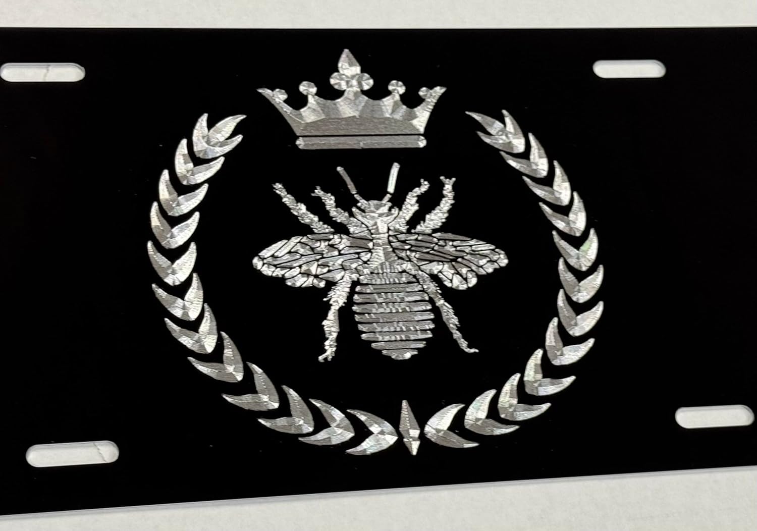 Diamond EtchedQueen Bee Car Tag Engraved Etched on Gloss Black Aluminum License Plate Gift, 1550, Standard