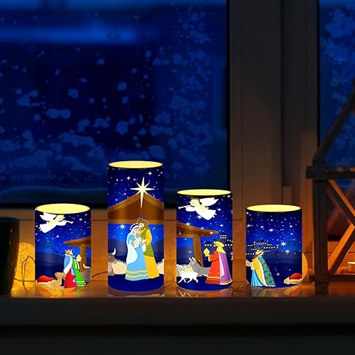 Miniatura 3 de Tiamon Velas LED sin llama, funciona con pilas, luz cálida parpadeante, juego de velas de pilar de Navidad para decoración de mesa navideña