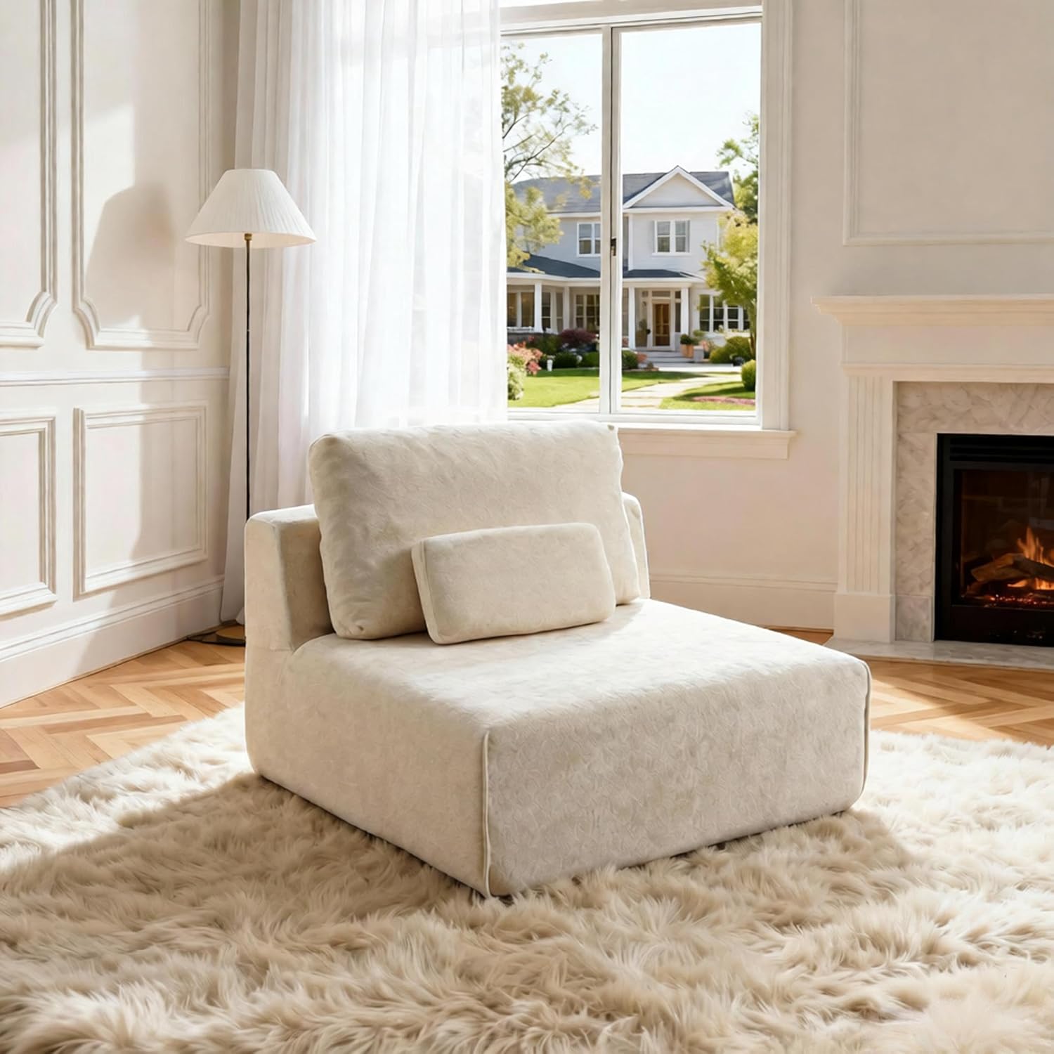 Modular Sectional Sofa Couch, Plush Velvet Boneless Single Sofa Cozy Chair, Flexible Convertible for Living Room & Small Spaces, Deep-Seat, No-Assembly 1-Piece