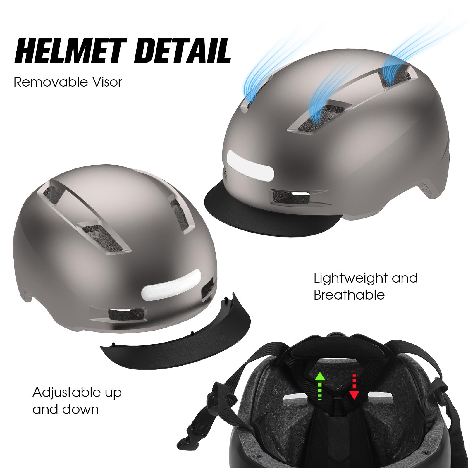 Shinmax Men's and Women's Bike Helmet, 5 Light Modes and Visor, USB Rechargeable - Image 4