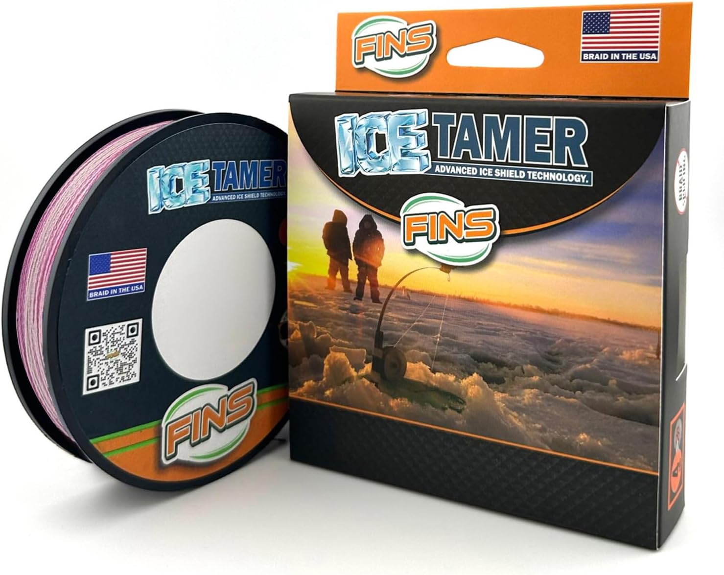 FINS Icetamer Ice Fishing Braided Line – USA Made, Zero Water Absorption, Sub-Zero Performance Down to Minus 50 Degrees Fahrenheit, No Icing Issues, High Knot Strength, Micro Diameter Round Braid