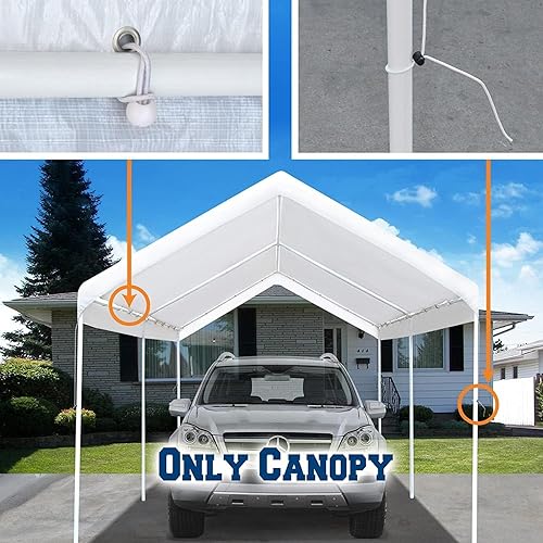 Miniatura 2 de TGEHAP 10' x 20' Carport Replacement Top Canopy Cover for Car Garage Top Tarp Shelter Tent Party180G Carport Cover Heavy Duty (Only Top Cover, Frame