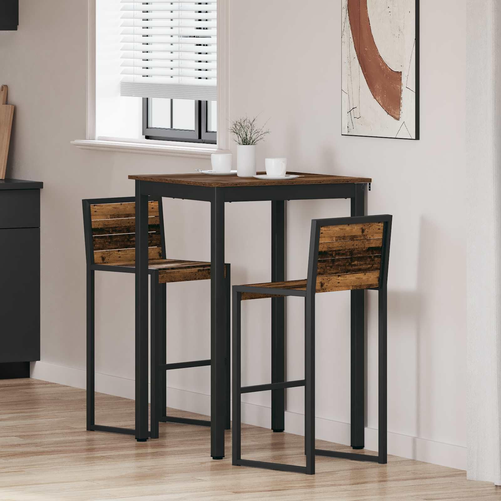 Table mange-debout rectangulaire en bois pour optimiser une petite cuisine