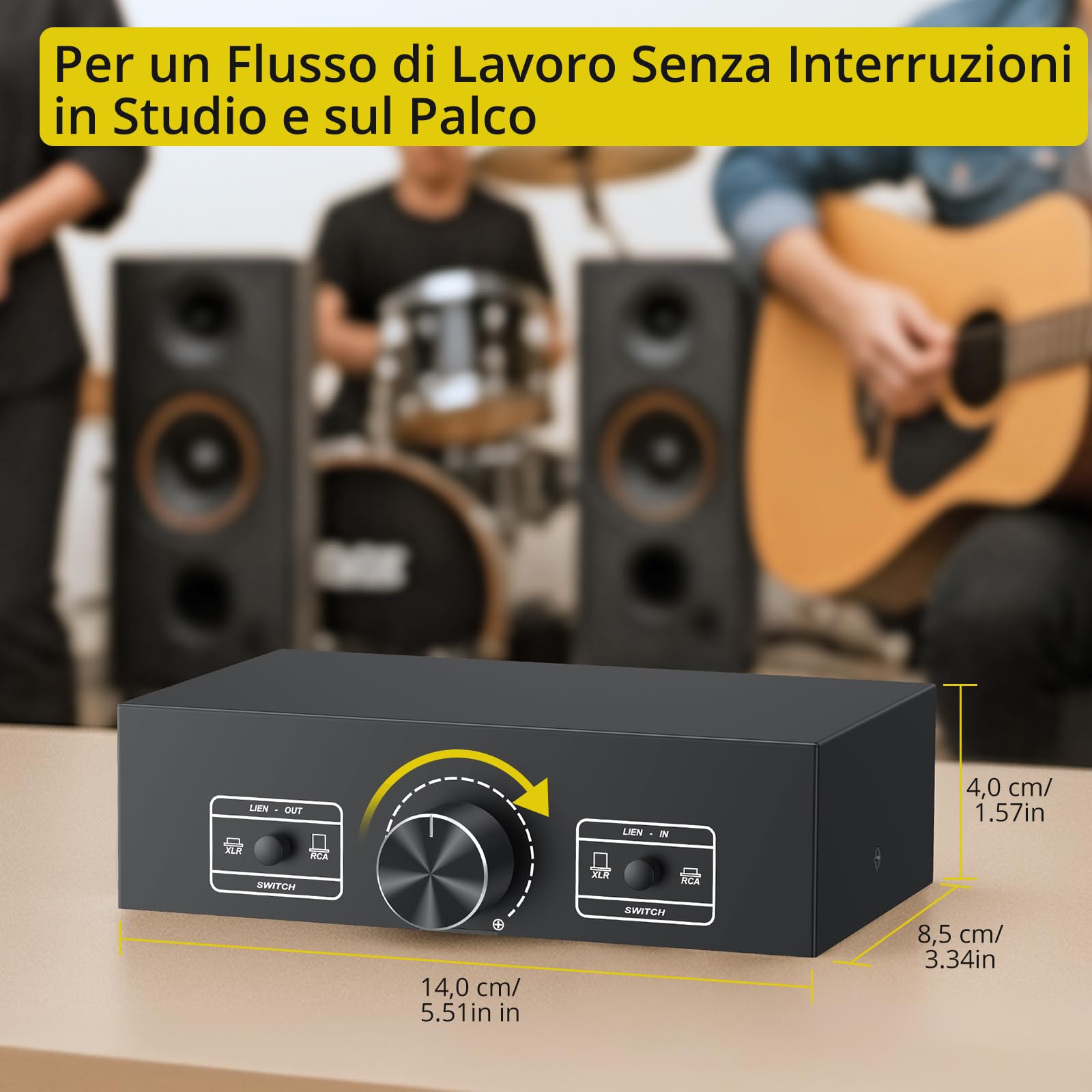 PROZOR Commutatore Audio 2-IN-2-OUT, Switch Selettore e Convertitore XLR a RCA Bidirezionale con Controllo del Volume Passivo Preamplificatore per Altoparlanti da Studio, Home Cinema, DJ