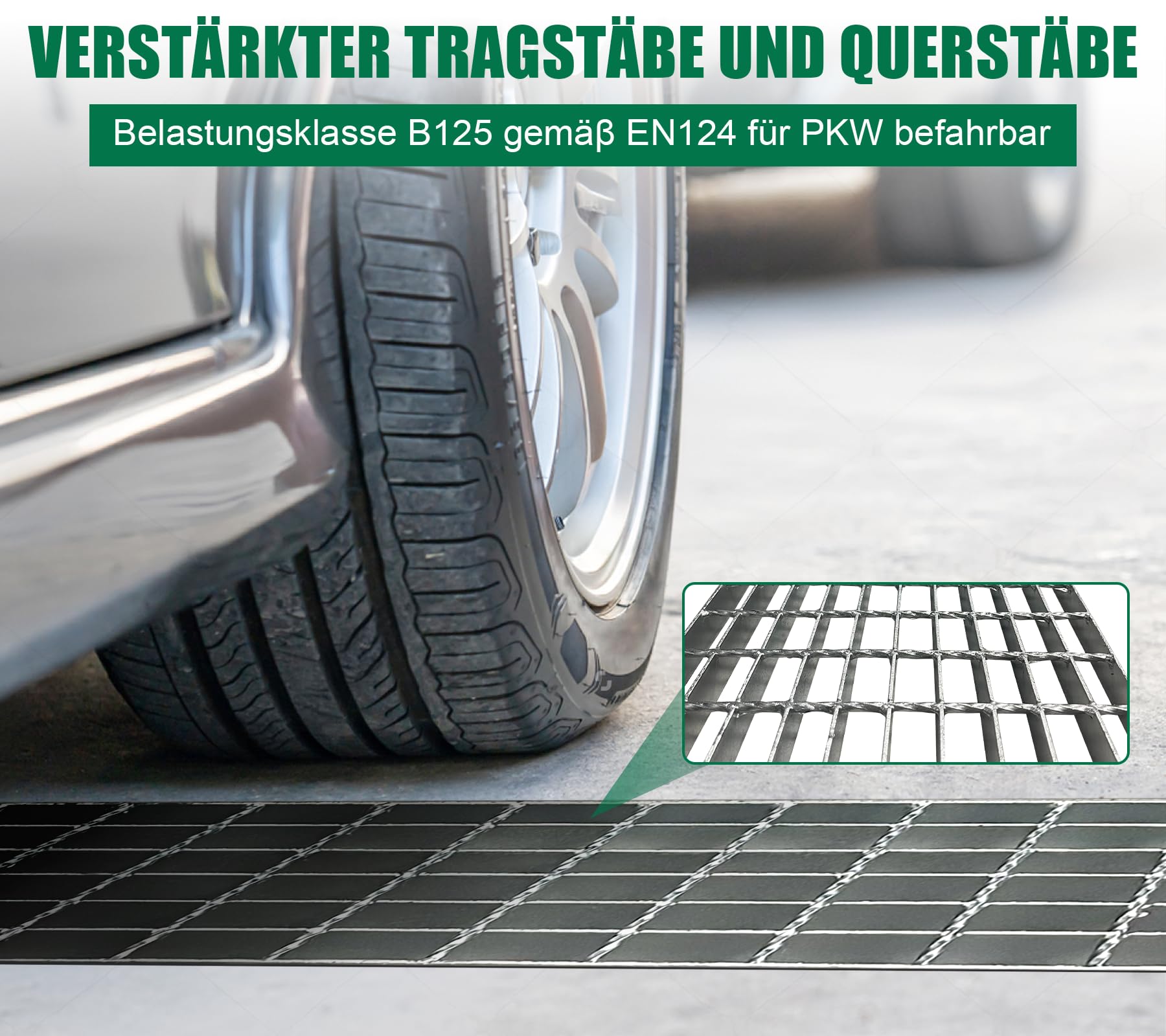 Gitterrost Verzinkt 1000x300x32 mm Tragstab 32/3 mm B125 PKW-Befahrbar Garagenrost Abflussrost Trittrost Gitterroststufe Rinnenrost für Garageneinfahrt Werkshalle Feuerverzinkt