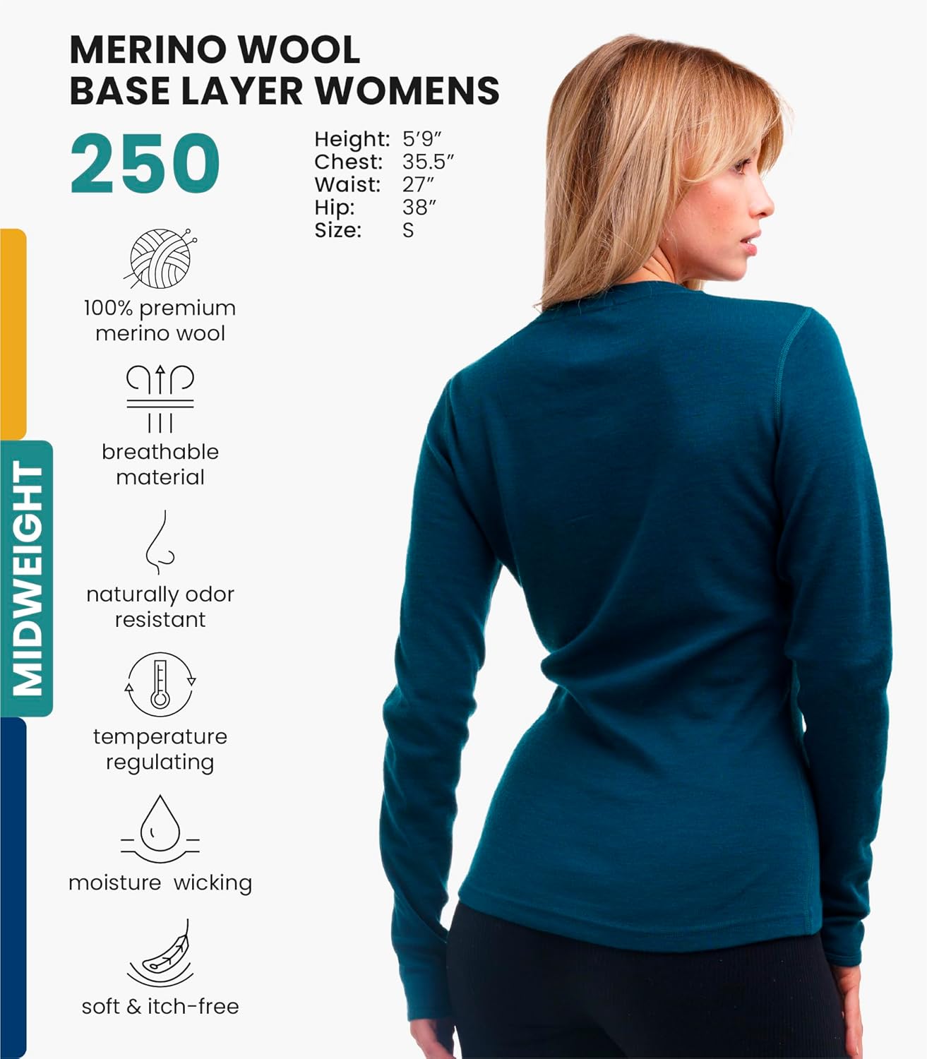 Merino.tech Merino Wool Base Layer Women - 100% Merino Wool Heavyweight, Midweight, Lite Long Sleeve Thermal Shirt and Socks - Image 2