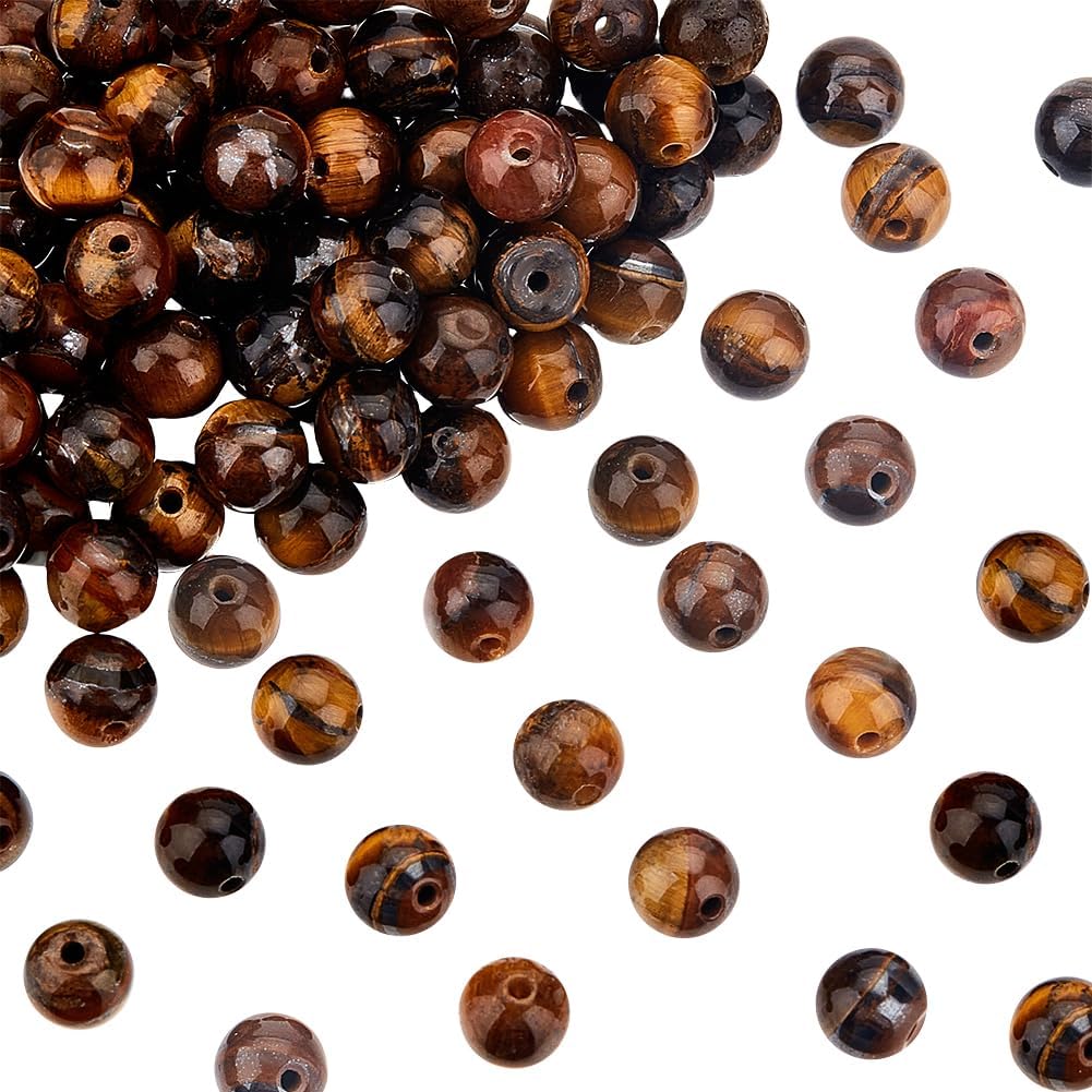 OLYCRAFT 126pcs 6~6.5mm Natural Tiger-Eye Gemstone Round Loose Beads Energy Stone Tiger Eye Round Beads Strands for Bracelet Necklace Jewelry Making