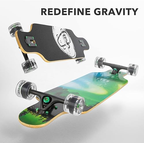 Miniatura 5 de Long Board Skateboard for Adults Teenagers Kids Ages 6-12 Adults Men Women Complete Skateboard Cruiser for Cruising Carving Free-Style and Downhill