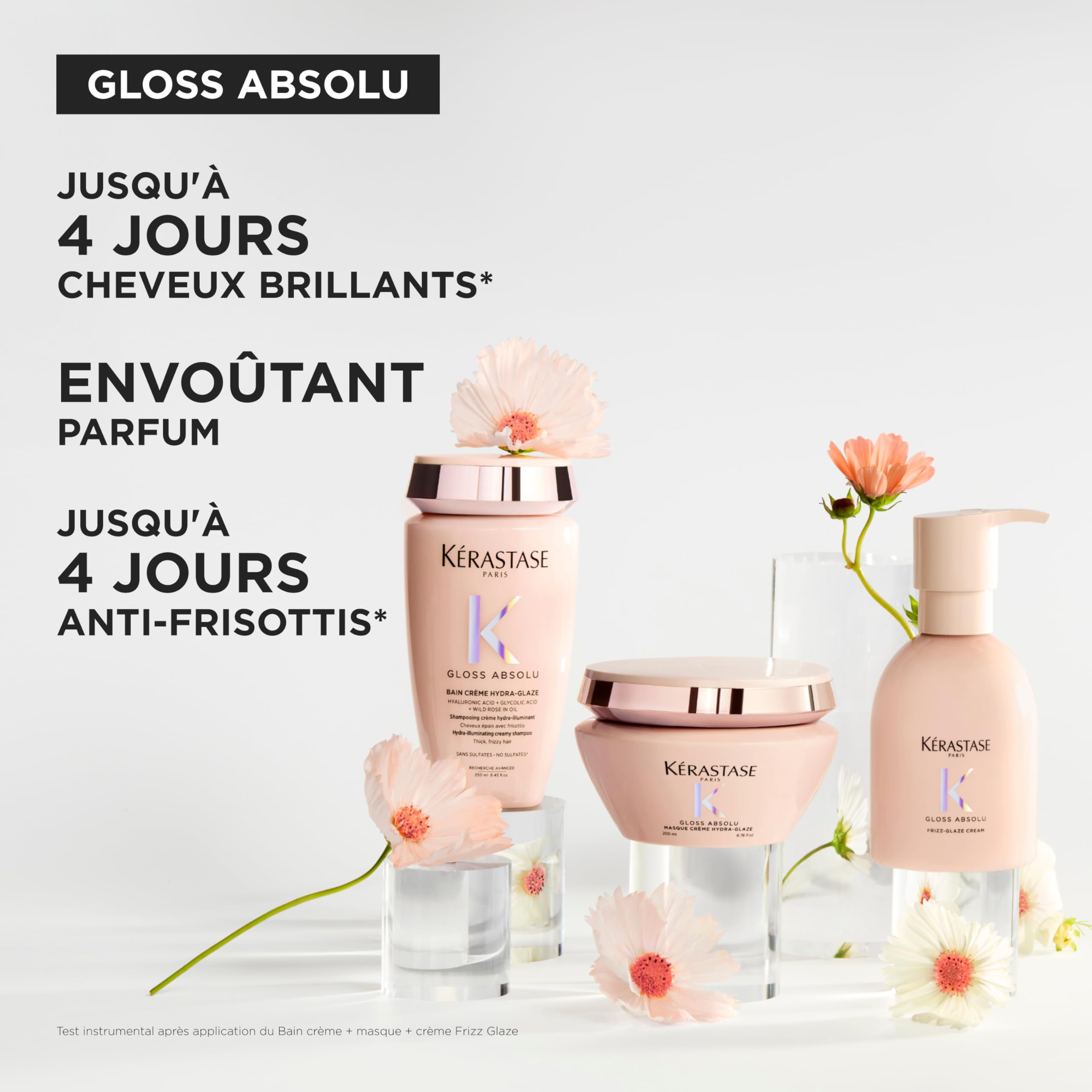 KÉRASTASE Gloss Absolu - Bain Hydra-Glaze - Shampoing Crème Hydra-Illuminant et Anti-Frisottis - Acide Hyaluronique, Glycolique et Huile de Rose - Cheveux Épais Sujets aux Frisottis