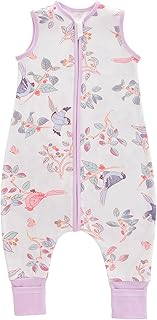 Chilsuessy Baby Sommerschlafsack mit Füßen 0.5 Tog Kleine Kinder Schlafsack mit Beinen Unwattiert 100% Baumwolle Schlafstrampler für Jungen und Mädchen, Frühlingsvögel, 90cm/Baby Höhe 100-110cm