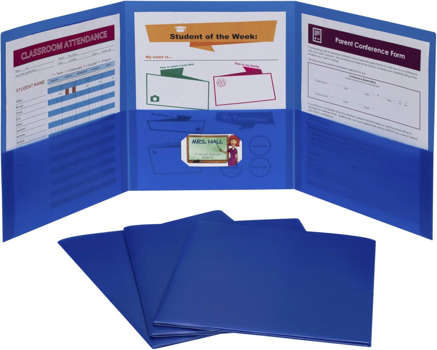 C-Line 3-Pocket Tri-Fold Heavyweight Poly Portfolios, Blue, Box of 24 (33945-24)