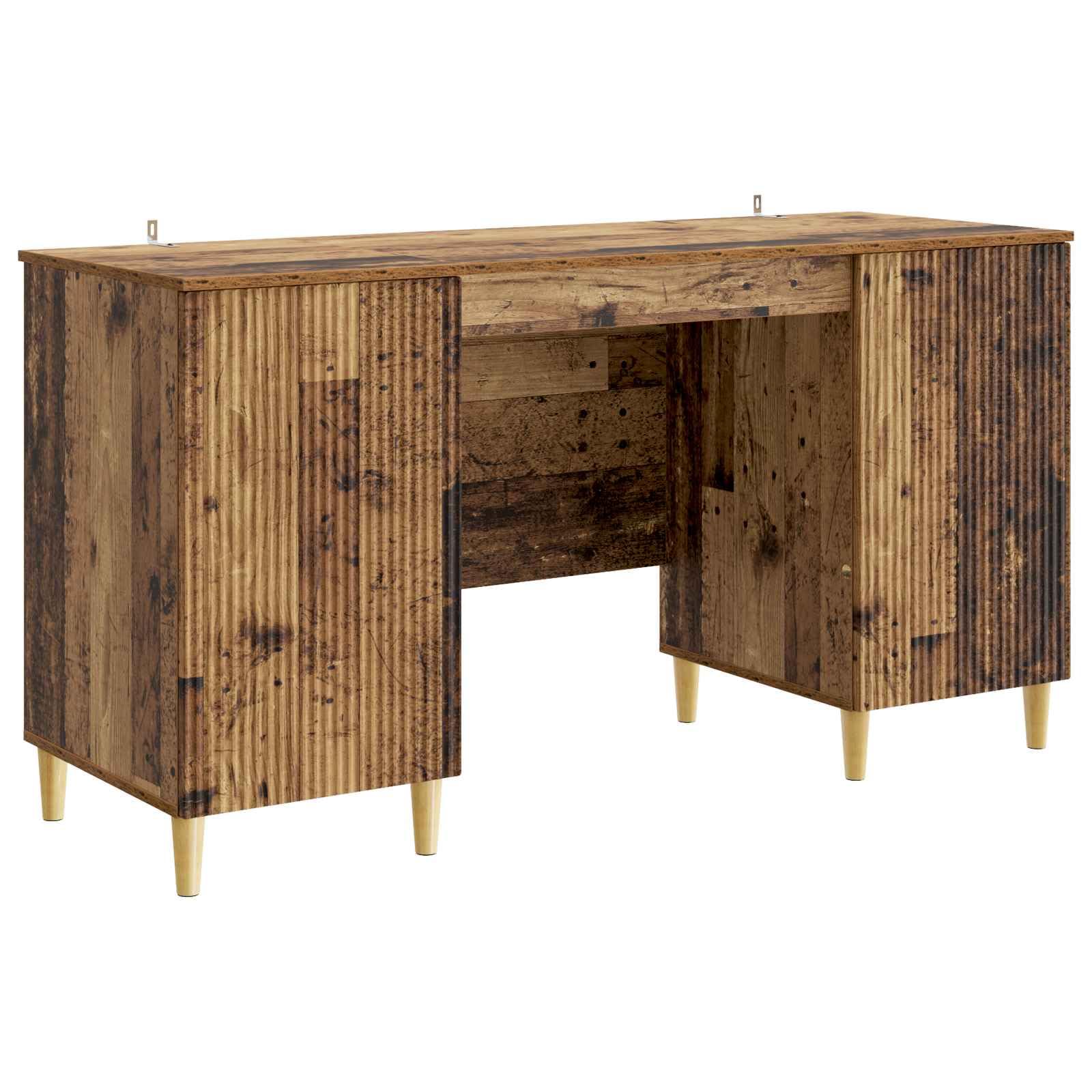 Générique Prostokątne brązowe biurko 142,5 x 50 x 75 cm z drewna inżynieryjnego, antyczne drewniane biurko z półkami i okrągłymi nogami, styl vintage, do salonu lub domu