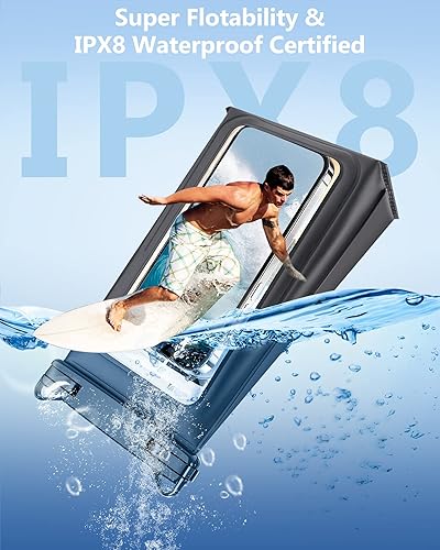 Miniatura 6 de Paquete de 2 bolsas grandes flotantes impermeables para teléfono, bolsa IPX8 a prueba de agua para playa, natación, vacaciones, negro de hasta 8.3