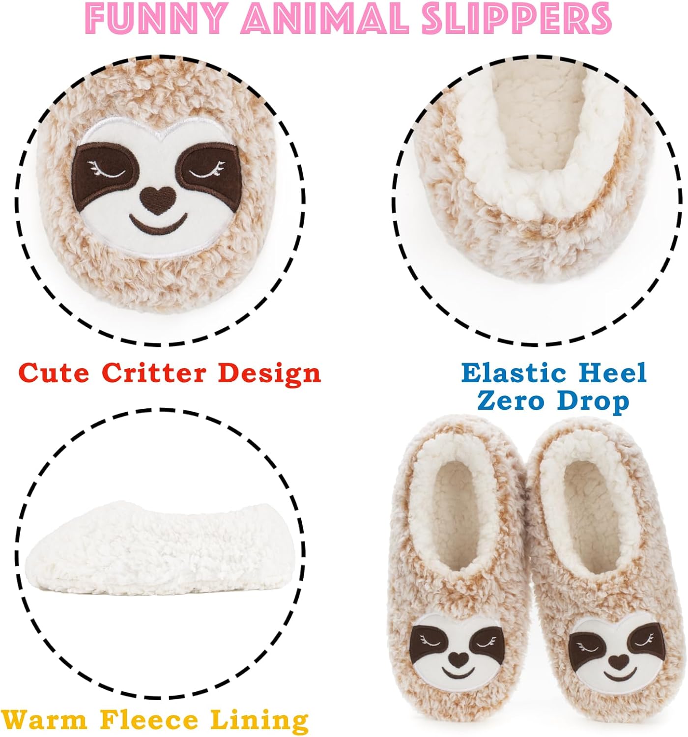 Cozylook Cute Animal Slippers Soft Sole House Slippers Fuzzy Warm Indoor Non Slip Grip Funny Animal Designs - Image 4