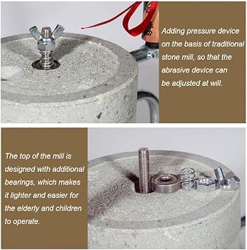 Stone Grainer Mill, Hand Stone Grinder Natural Granite Paste Mill, Removable Manual Stone Mills, Country Living Grain Mill, Manual Dry/Wet Grinder Machine Tool for Bean Barley Spice Corn(Diameter 26cm