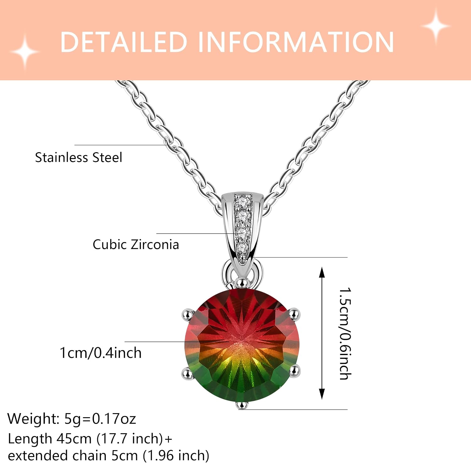 Uloveido Simulated Watermelon Tourmaline Jewelry Set – Adjustable Ring, Round Stud Earrings & Solitaire Necklace, 6 Prongs Solitaire Setting