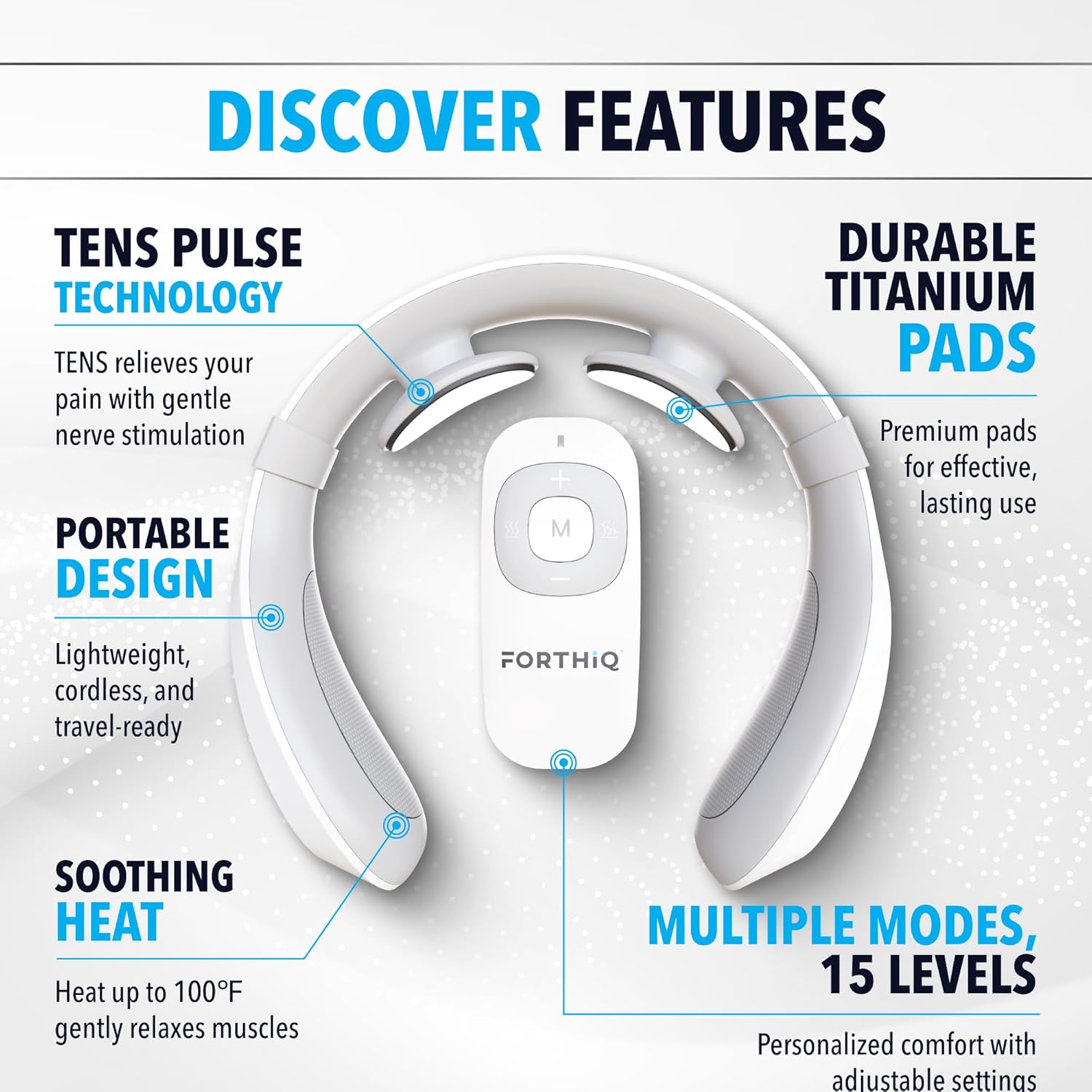 FORTHiQ Neck TENS Machine with Heat, Electric Neck Massager for Pain Relief, 15 Levels Deep Tissue Massage, Portable and Soothing, FSA-HSA Eligible - Image 4