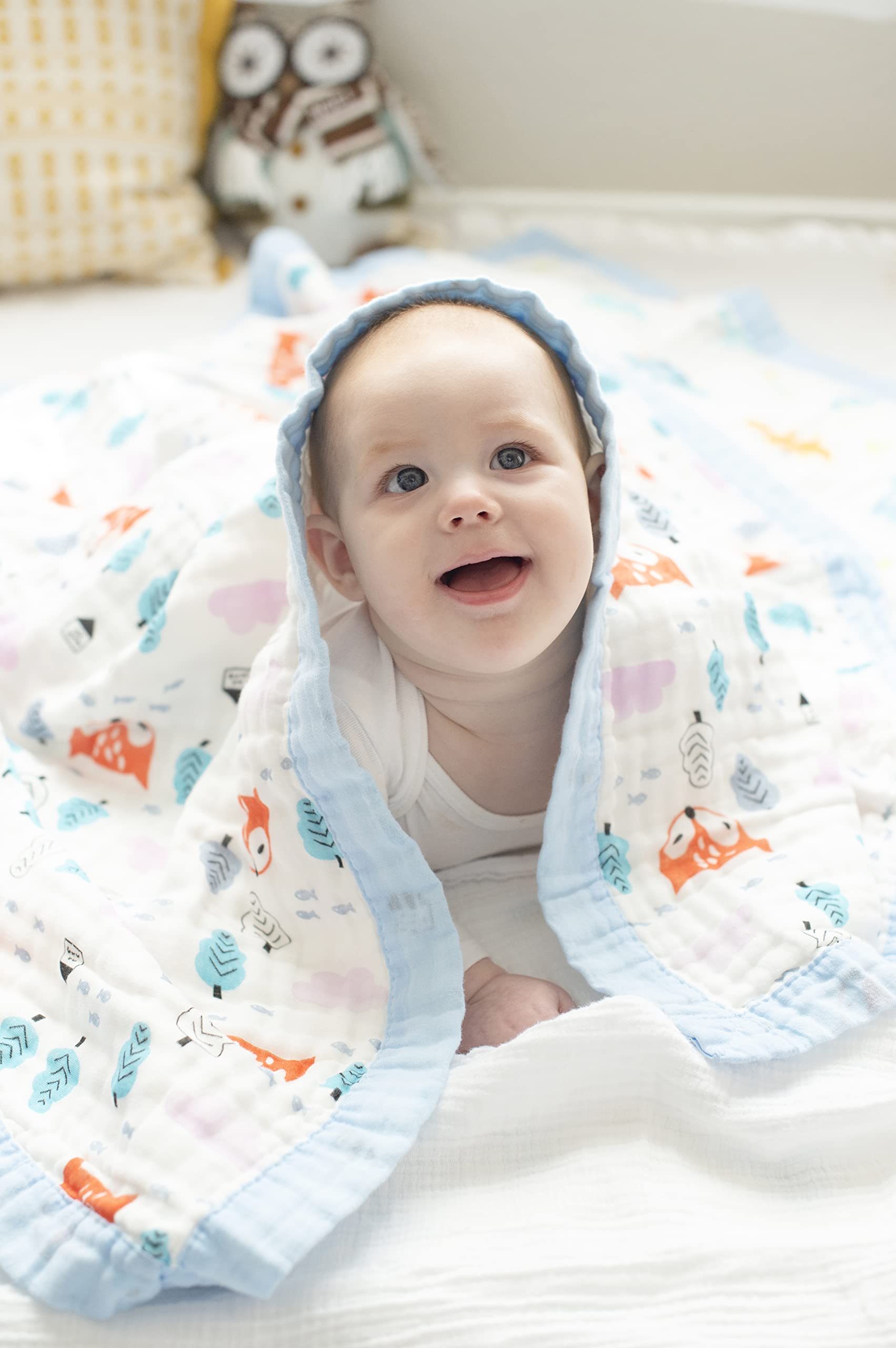 Jay & Ava Muslin Baby Blanket - 42x42 Inches, 4-Layer Cotton, Ultra Soft & Breathable For Boys & Girls (Blue Space Dog) - View #4