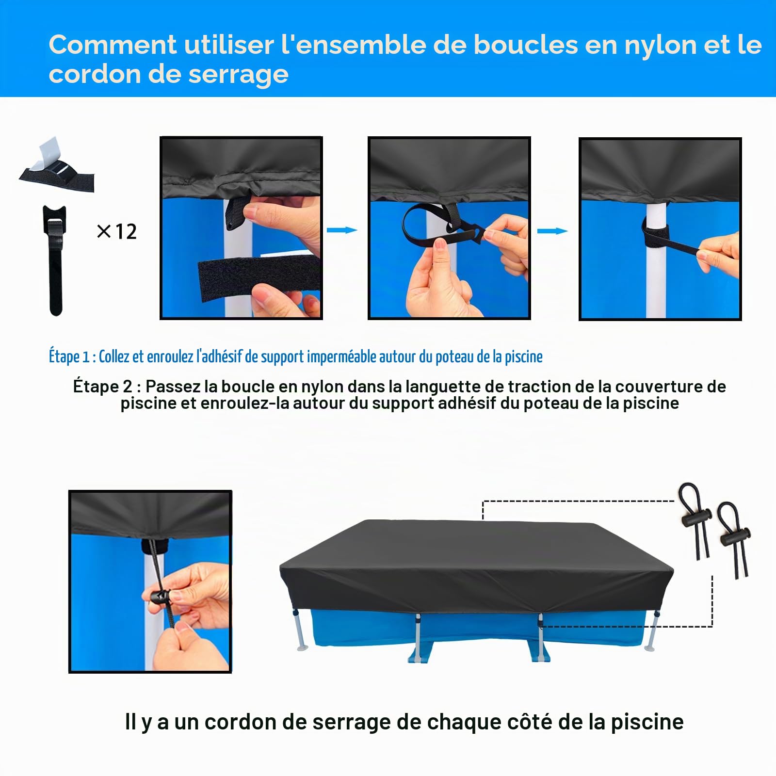 Bâche de Piscine rectangulaire 400 x 210 cm pour Piscine Hors Sol 4x2 m Résistant aux UV Anti-Vent Imperméable