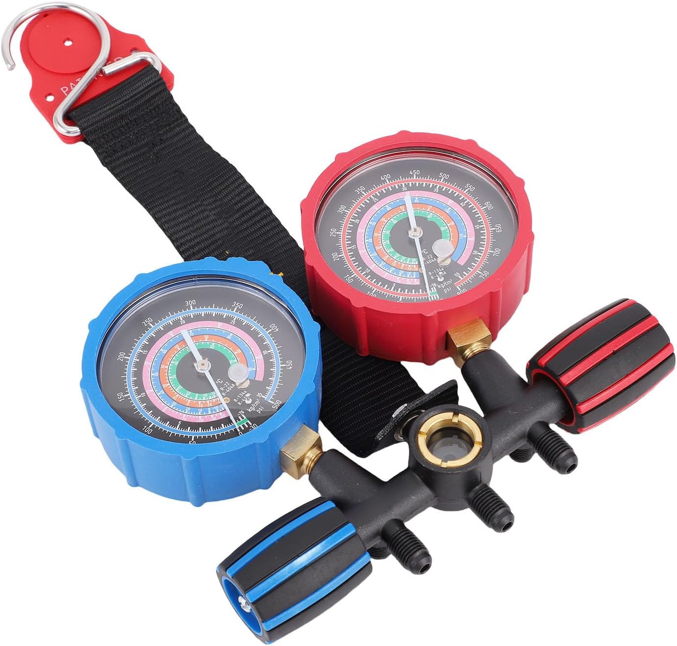 Manifold Gauges Set Manifold Gage AC Refrigeration High Low Pressure Meter with Calibration Screw 1.6% Accuracy for R134 R22 R410A R404 HVAC