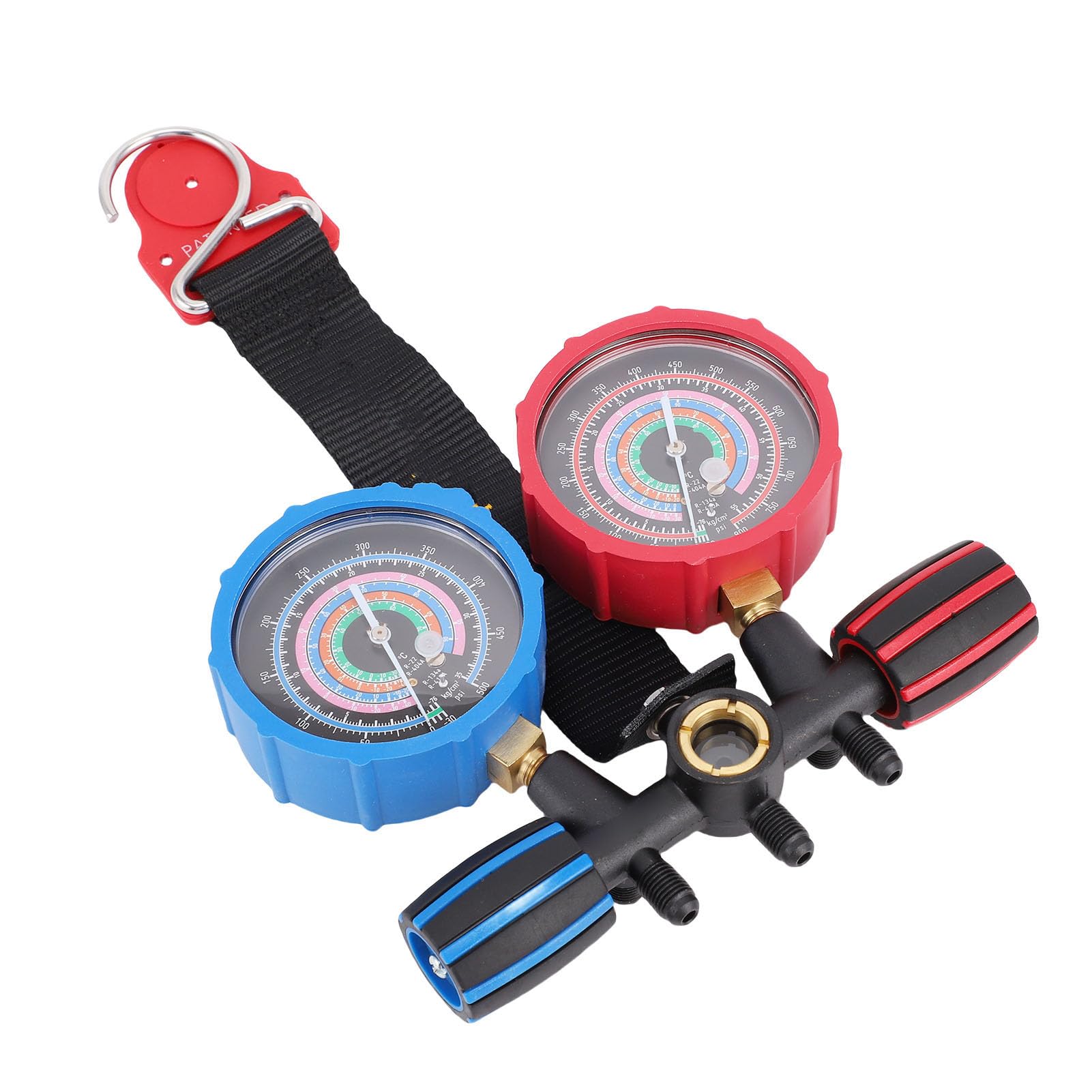 Marhynchus HVAC Kältemittel Verteiler Messgeräte Set mit Aluminium Messing Kalibrierungsschraube Schauglas für R134 R22 R410A R404 Kältemittel Befüllung