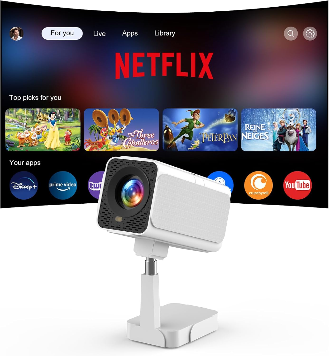 Smart WiFi Projector with Telescopic Stand, 4K Supported 300" HD Portable Outdoor Movie Projector, Auto Keystone Zoom, Home Theater, Netflix App Pre-Installed