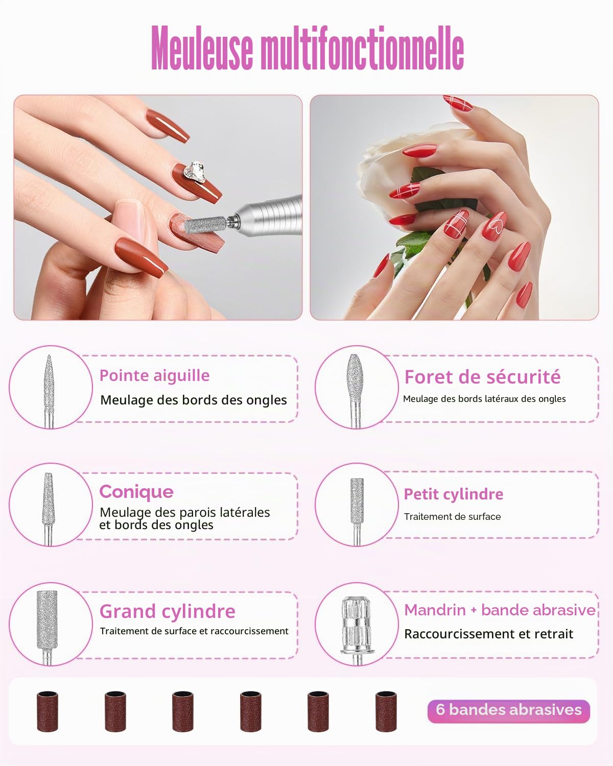 Ponceuse pour Ongles Professionnelle,45000 RPM Lime a Ongle Electrique Rechargeable,Machine Maucure Pédicure Portable,Ponceuse Ongle Avec LED Écran,pour Pédicure Manucure pour Salon/Maison