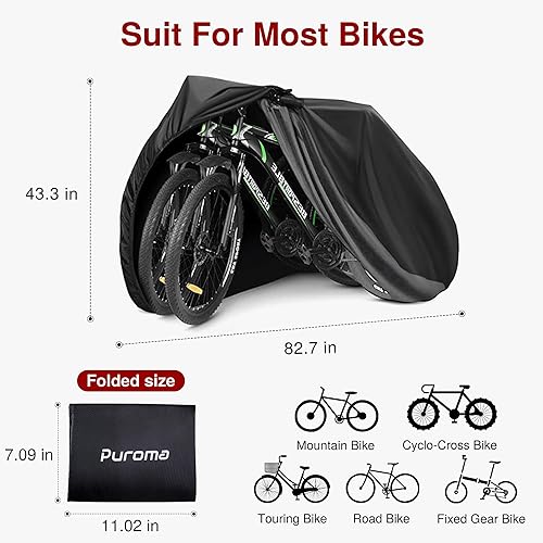 Miniatura 6 de Puroma Cubierta de bicicleta para exteriores, impermeable, impermeable, lluvia, sol, rayos UV, polvo, viento, con agujero de bloqueo para bicicleta