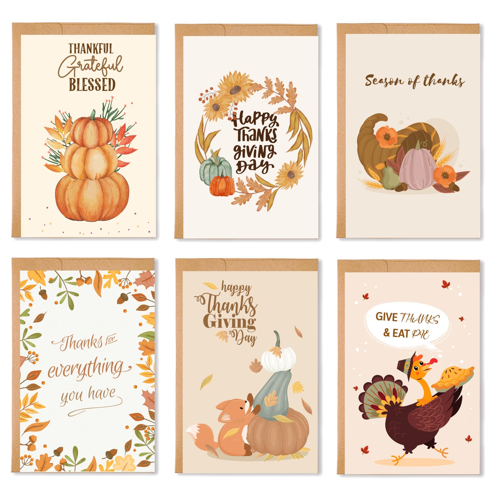 Nihuecne 36 Pack Thanksgiving Cards with Self Adhesive Envelopes, 4" x 6" Thanksgiving Greeting Cards for Friends Relatives and Family