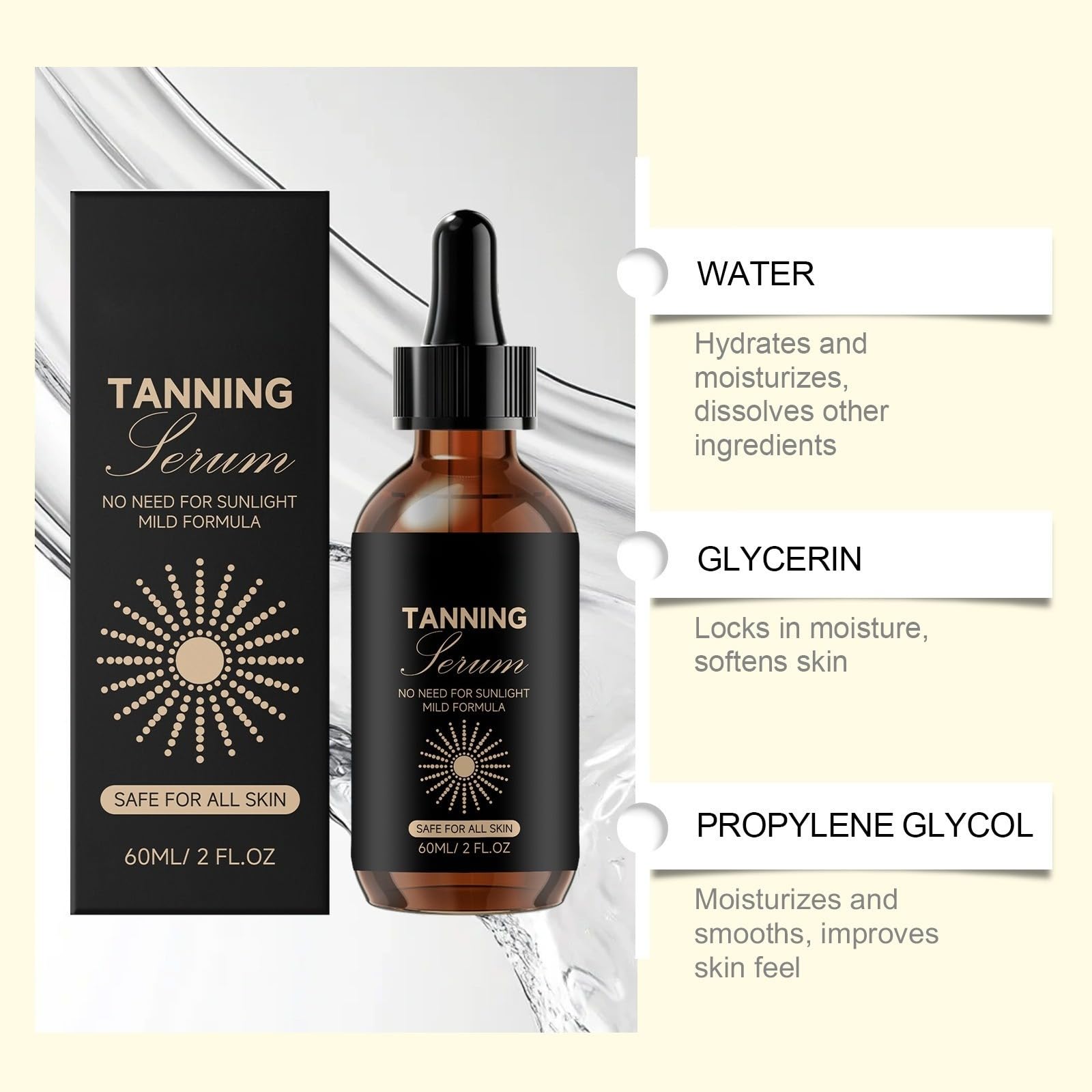 Sérum autobronzant autobronzant sans soleil formule douce pour toute peau