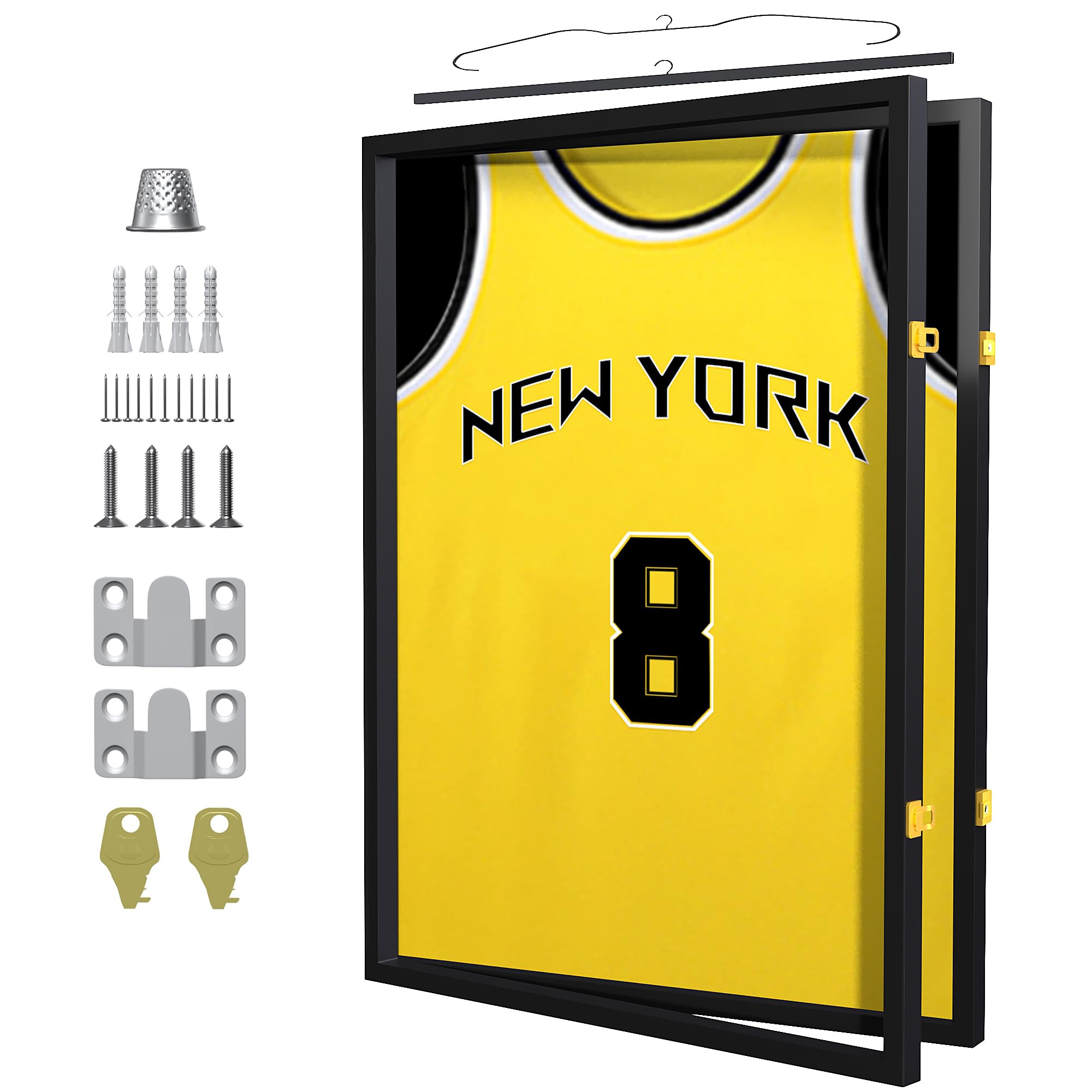 Jersey Frame Display Case, Large Lockable Jersey Frame, and Pin-Board Jersey Display Case, Designed for Preservation of Baseball, Basketball, Football Shirts, Black