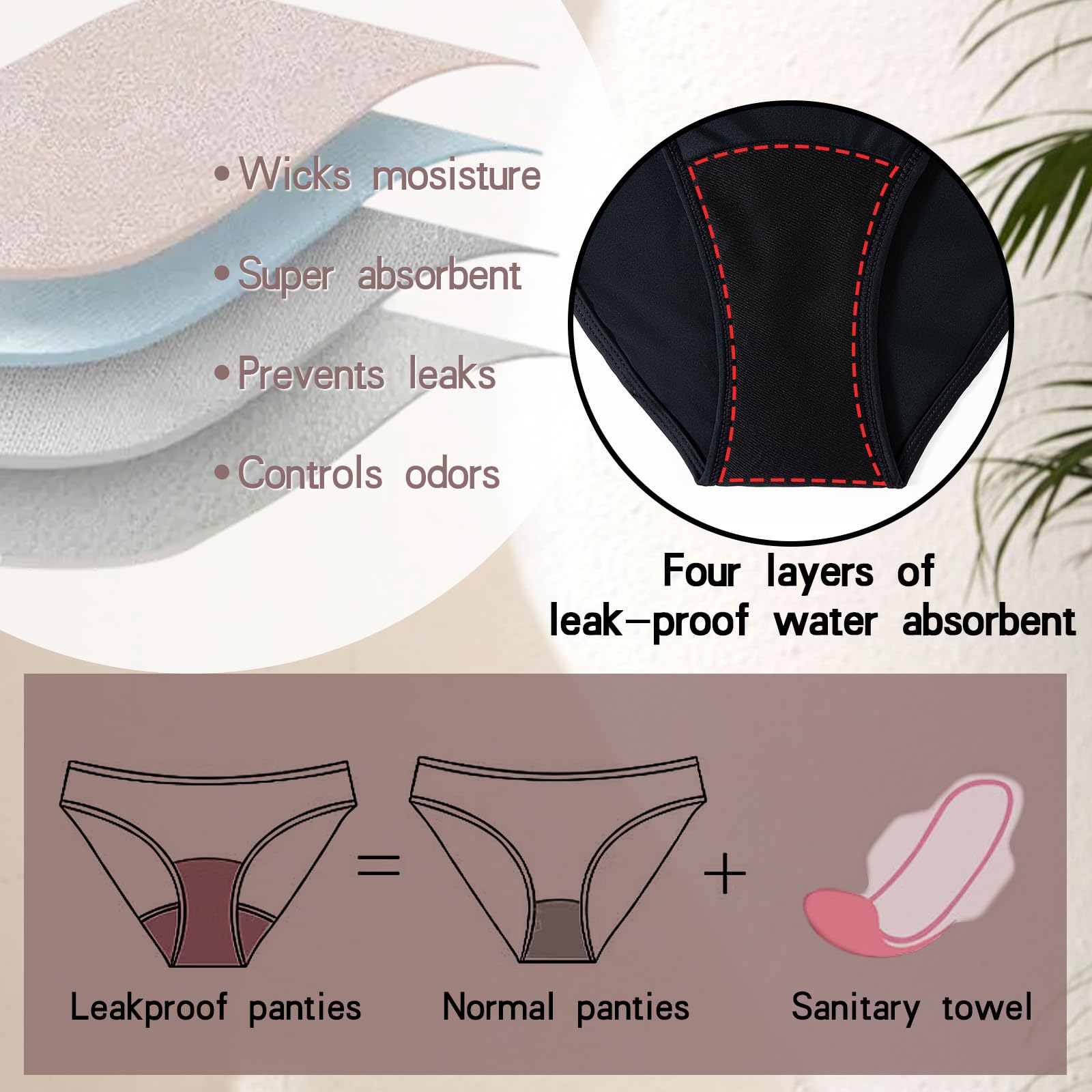 Traje de baño de 4 Capas a Prueba de Fugas para Mujeres y Niñas, Alta Elasticidad