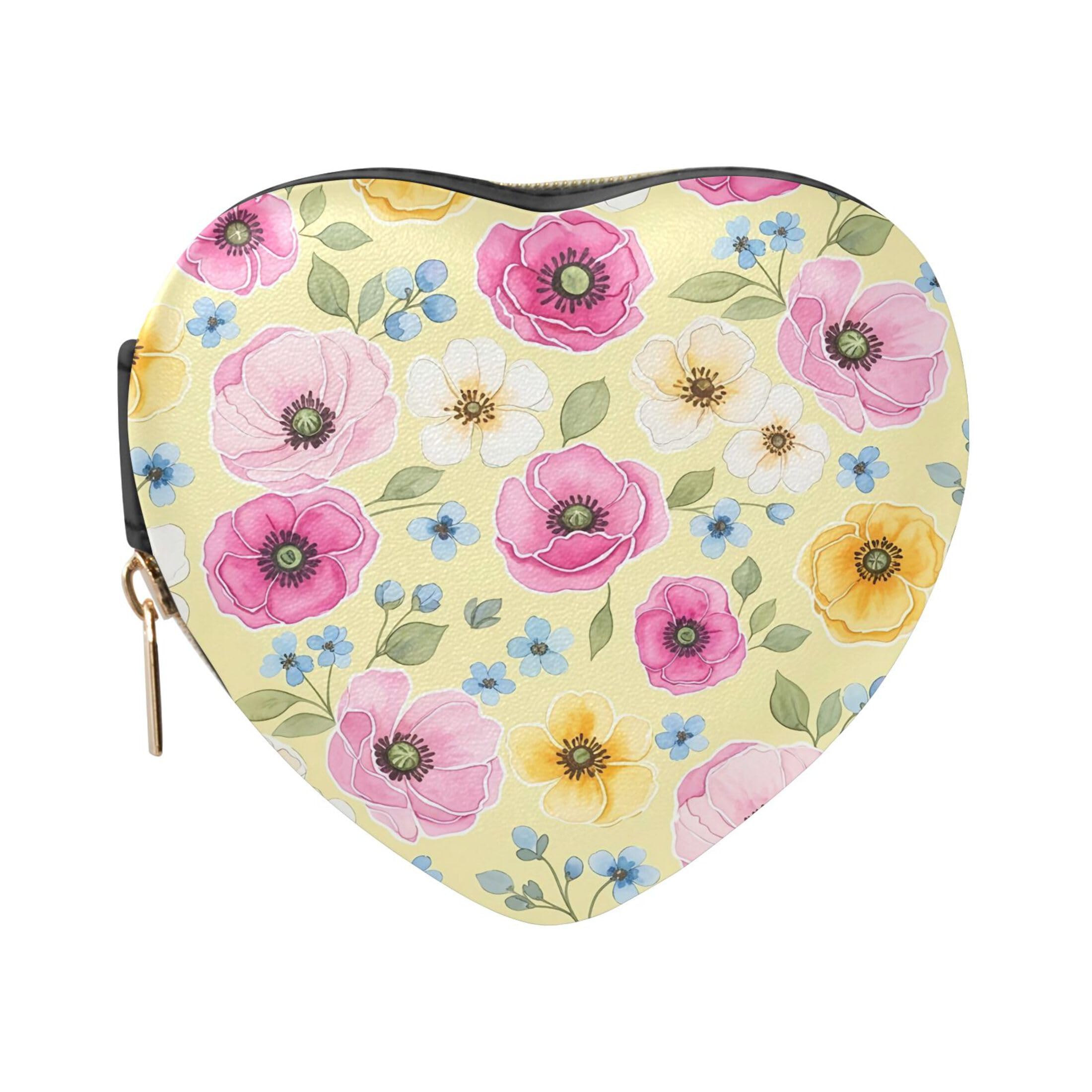 Fuauuyl Watercolor Flowers Small Jewelry Box Heart-Shaped Jewelry Case, Portable Travel Organizer Bridesmaid Proposal Gift for Women Girls
