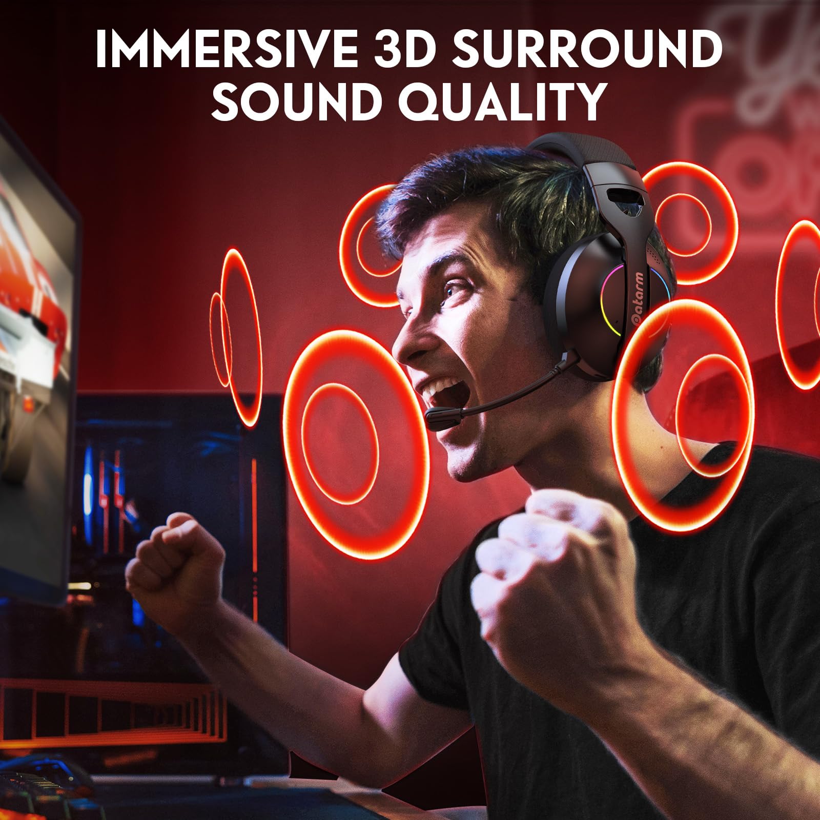 DH30 Cascos Gaming Inalambricos para para Ps4, Ps5, PC, Mac, Switch, Auriculares Bluetooth con Micrófono con cancelación de Ruido, Cascos de Juego Plegables con RGB, 210g - Negro