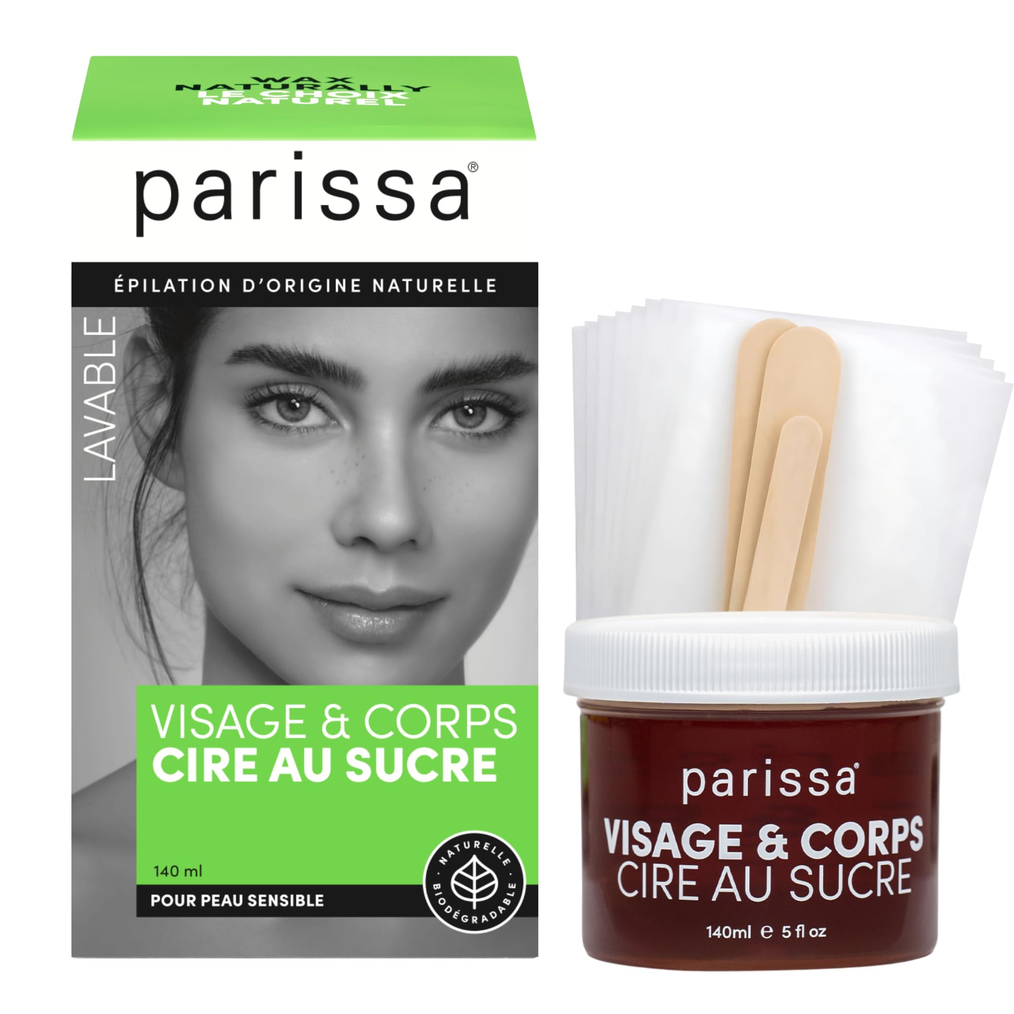Parissa Chamomile Sugar Wax (Cold Wax), Waxing Kit for Hair Removal, 140ml (5 oz) Wax, Fabric strips, Spatulas & After-care Oil 1