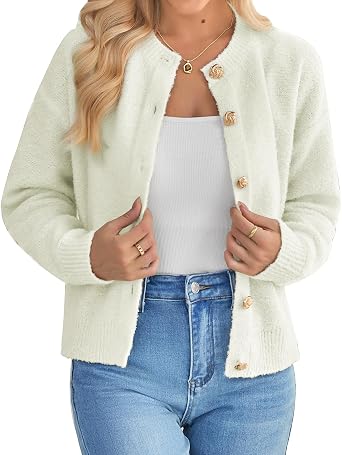 BAISEHNGGT Womens Knit Cardigan Sweaters Fall Fashion Long Sleeve Open Front Button Down Casual Jacket Winter Clothes
