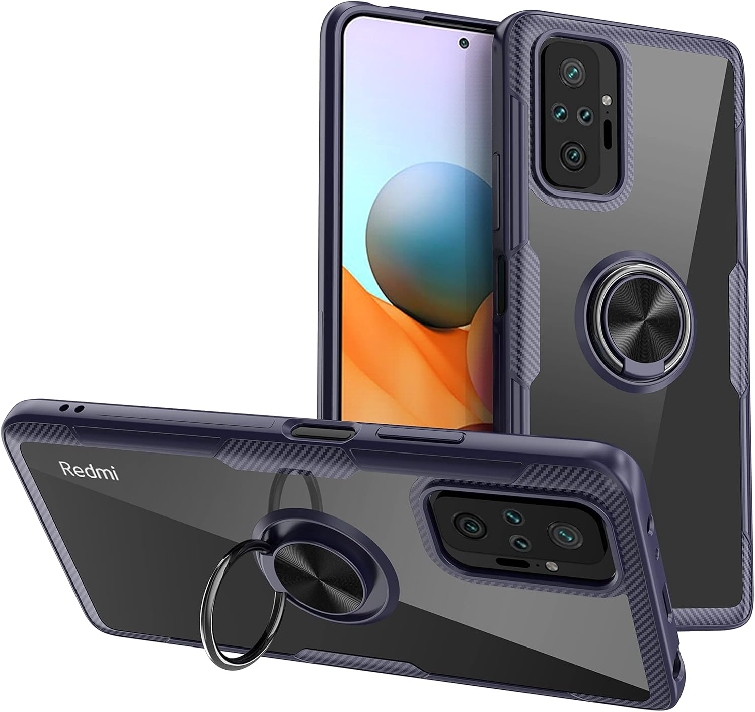 SORAKA Funda Transparente para Xiaomi Redmi Note 10 Pro con Anillo,Funda Transparente Duro de la PC+Parachoques de Silicona,con Placa de Metal para Soporte Móvil Coche Magnético