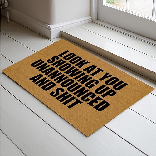 Miniatura 4 de Jec&Smis Felpudo con texto en inglés Look at You Showing Up Unannounced and Shit, tapete de bienvenida para puerta delantera, interior y exterior,