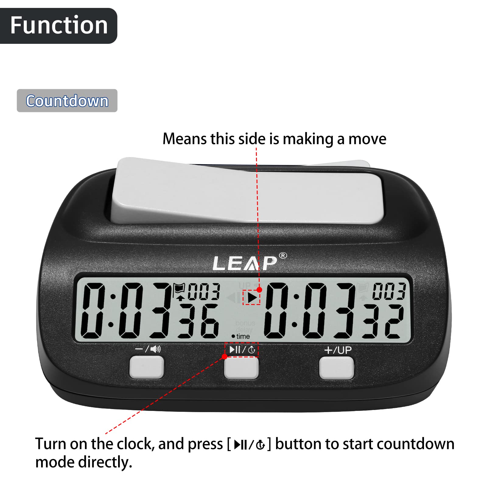 LEAP Chess Clock Minuteur numérique amélioré avec fonction de compte à rebours bonus et delay pour Chess et 2 joueurs Board Games Noir