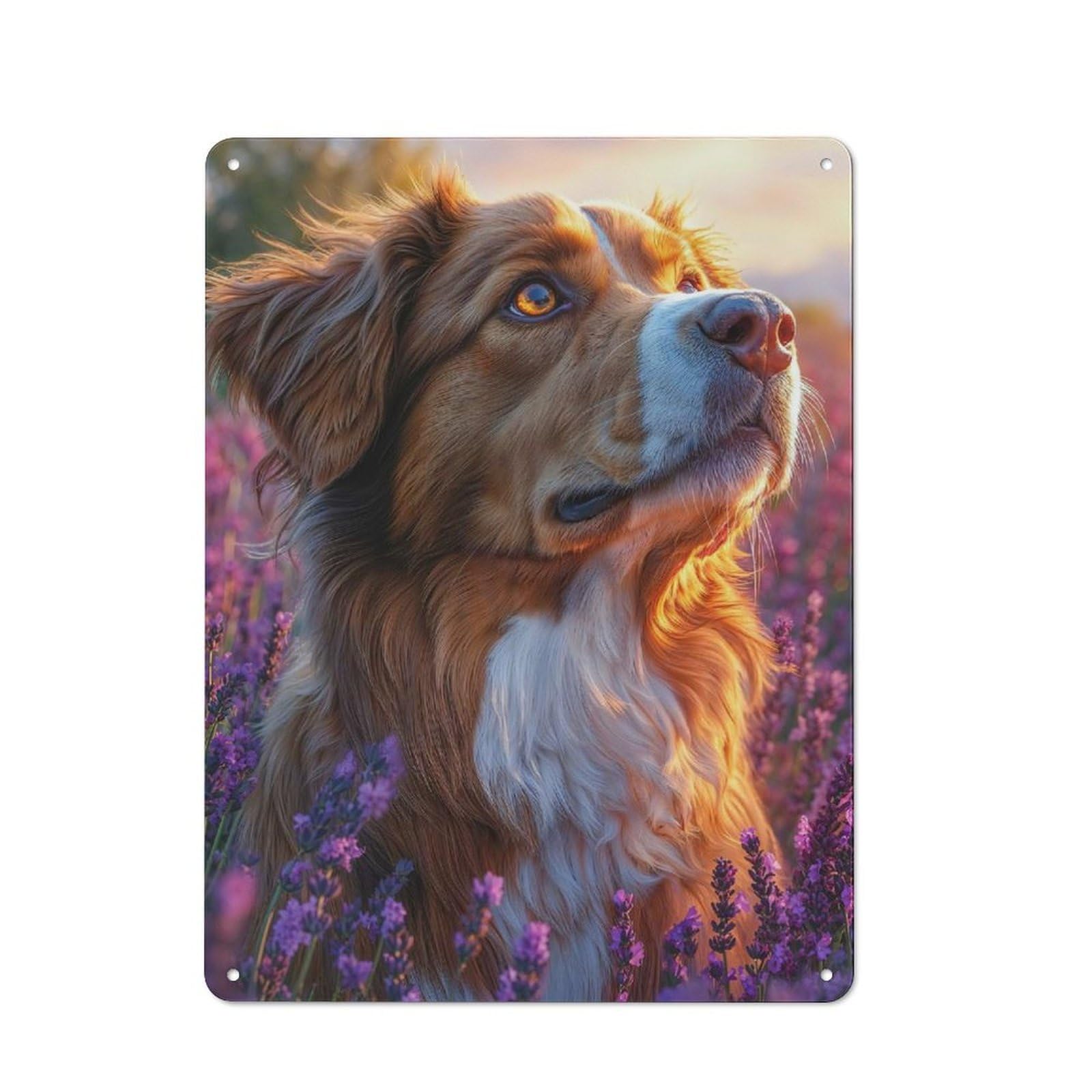 Junmoney Dog In Lavender Field Portrait Metal Wall Sign 40X30cm Featuring For Workshop Wall, For Makers And Diy Enthusiasts