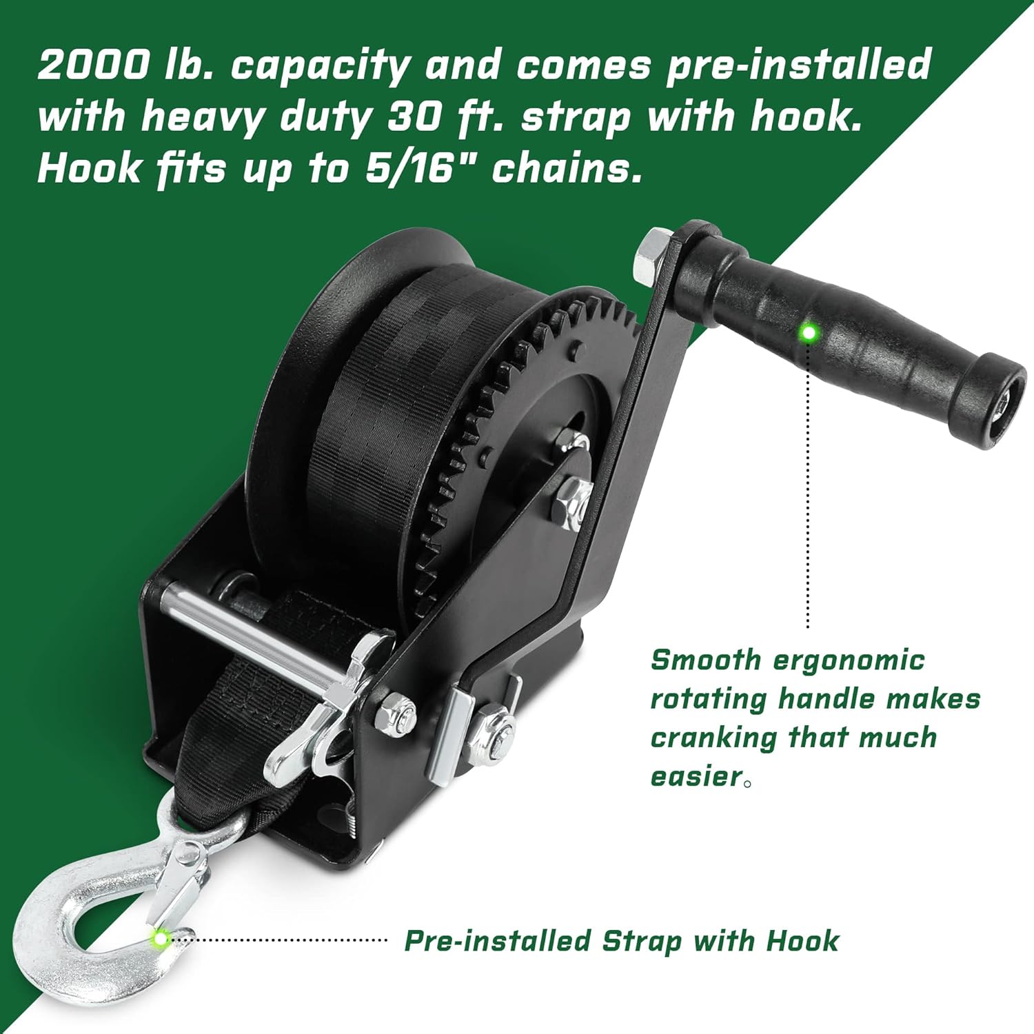 Zostera Trailer Boat Hand Winch with Heavy-Duty Gears 2000lbs 30-Foot Strap and Safety Hook, Portable Hand Crank Winch,for Boat Trailer Towing Winch… : Sports & Outdoors