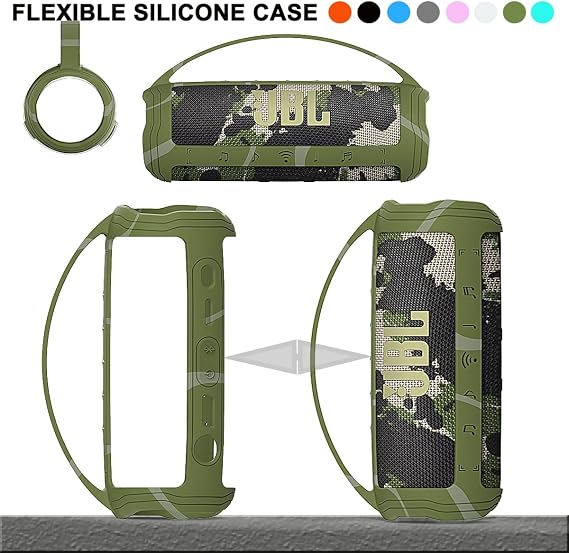 JCHPINEシリコンカバーケース JBL Flip 6ポータブルBluetoothスピーカー用 | JBL Flip 6スピーカーアクセサリー用保護キャリーケース、ハンドル付きソフトシリコンカバー迷彩ケース