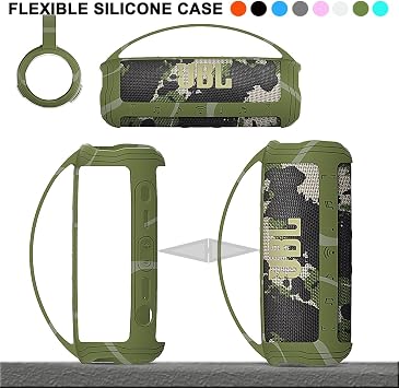 JCHPINEシリコンカバーケース JBL Flip 6ポータブルBluetoothスピーカー用 | JBL Flip 6スピーカーアクセサリー用保護キャリーケース、ハンドル付きソフトシリコンカバー迷彩ケース