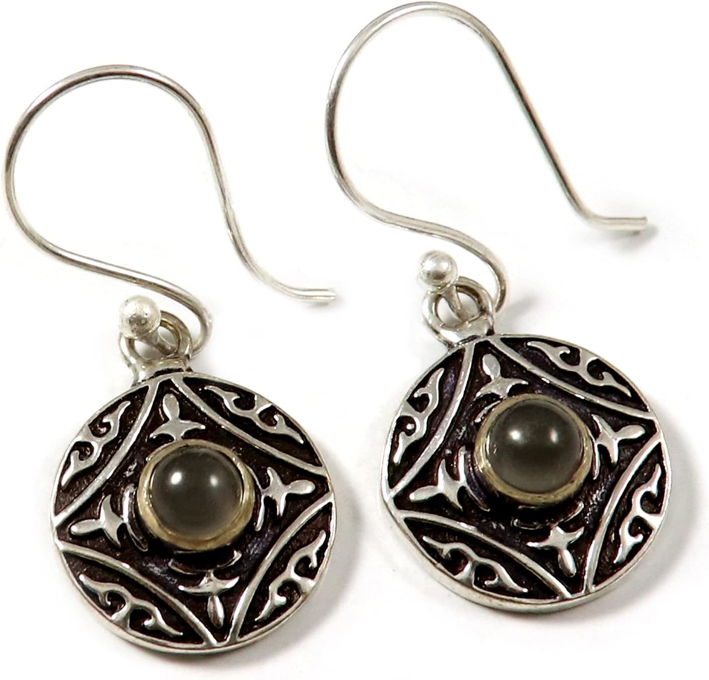 Goyal Exports Rutilated Quartz Red Jasper Green Onyx Peach Moonstone Gemstone 925 Sterling Silver Drop Dangle Earring Handmade Jewelry SEG05