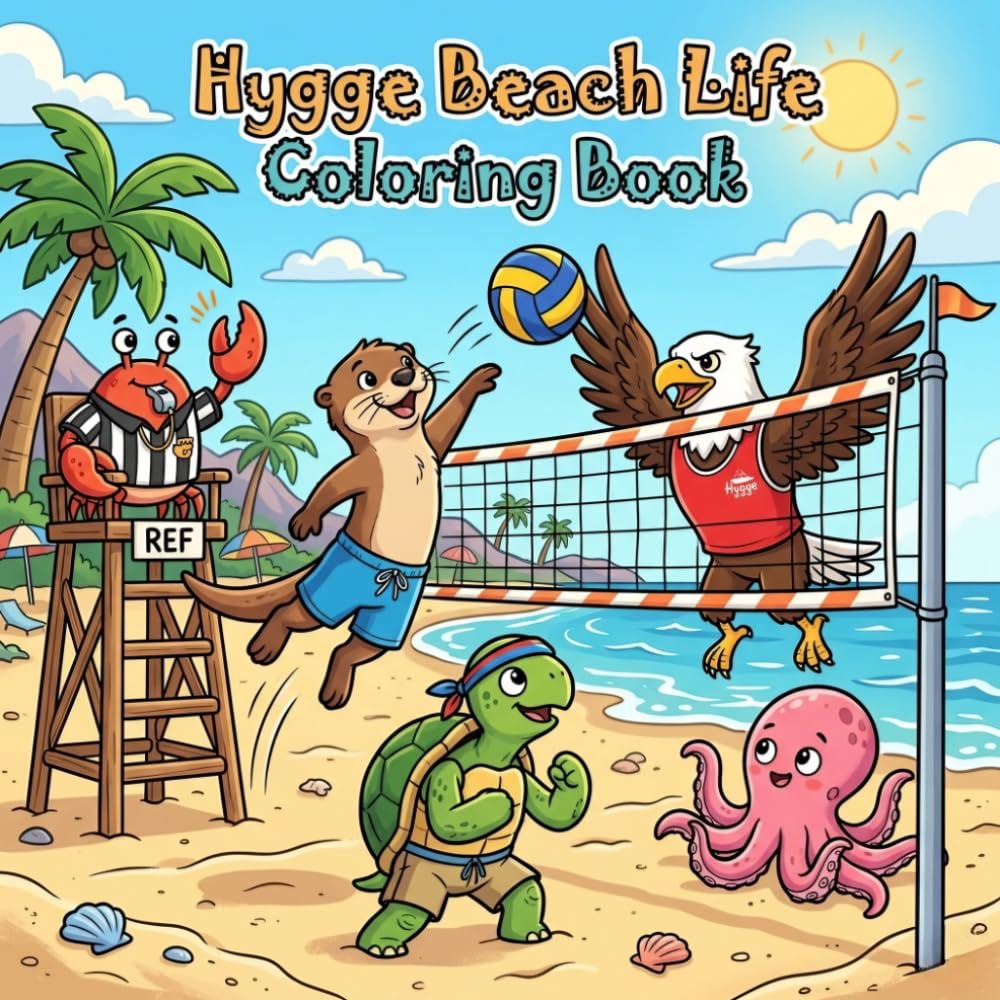 Hygge Beach Life Coloring Book: Relaxing Beach Scenes For Adults And Teens With Cute Animals And Summer Vibes